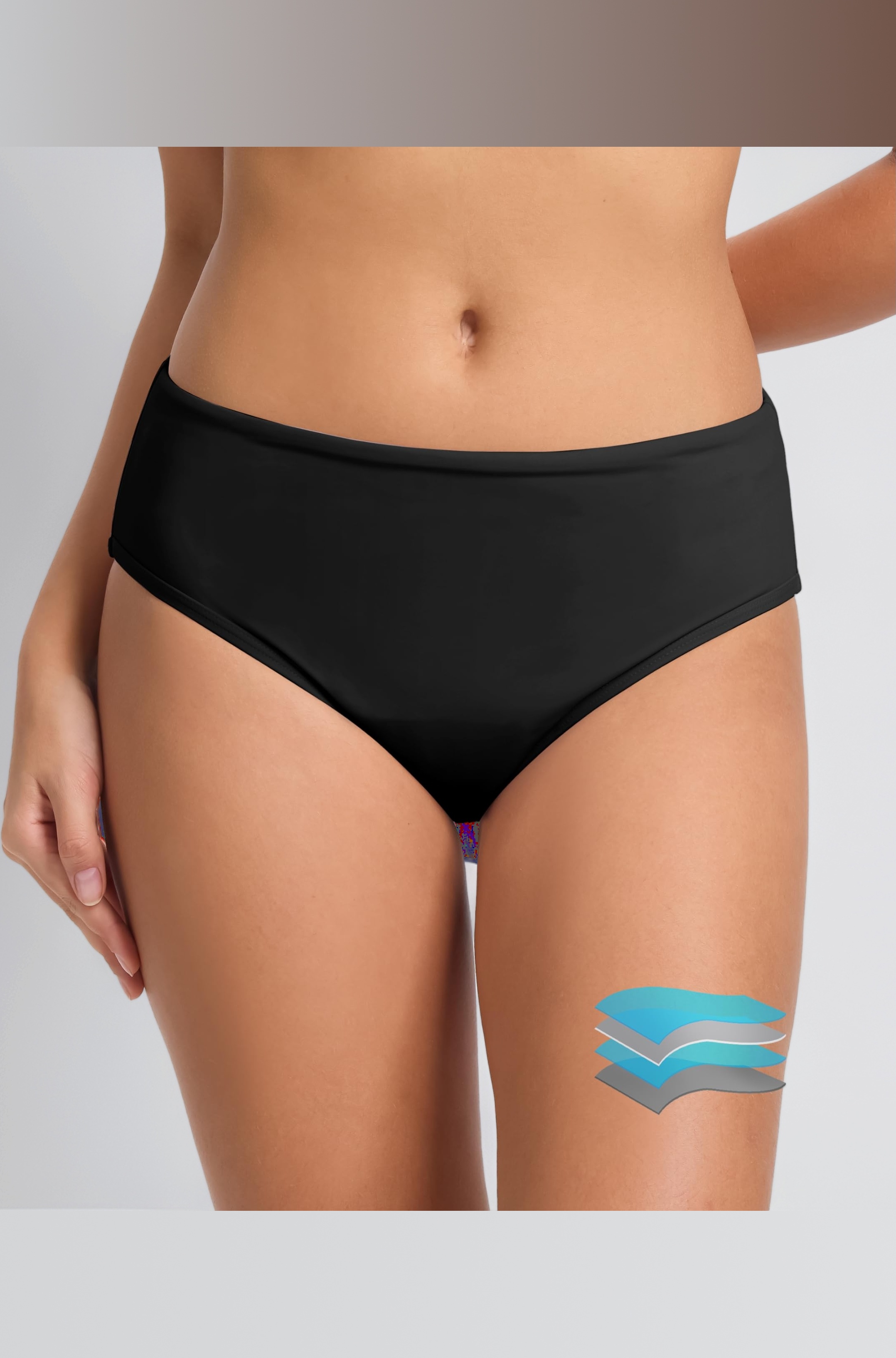 Beautikini Period Swimwear Bottoms Menstrual Leakproof Bikini Bottoms High Waisted Bathing Suit Bottoms for Girls, Women, Black, Large