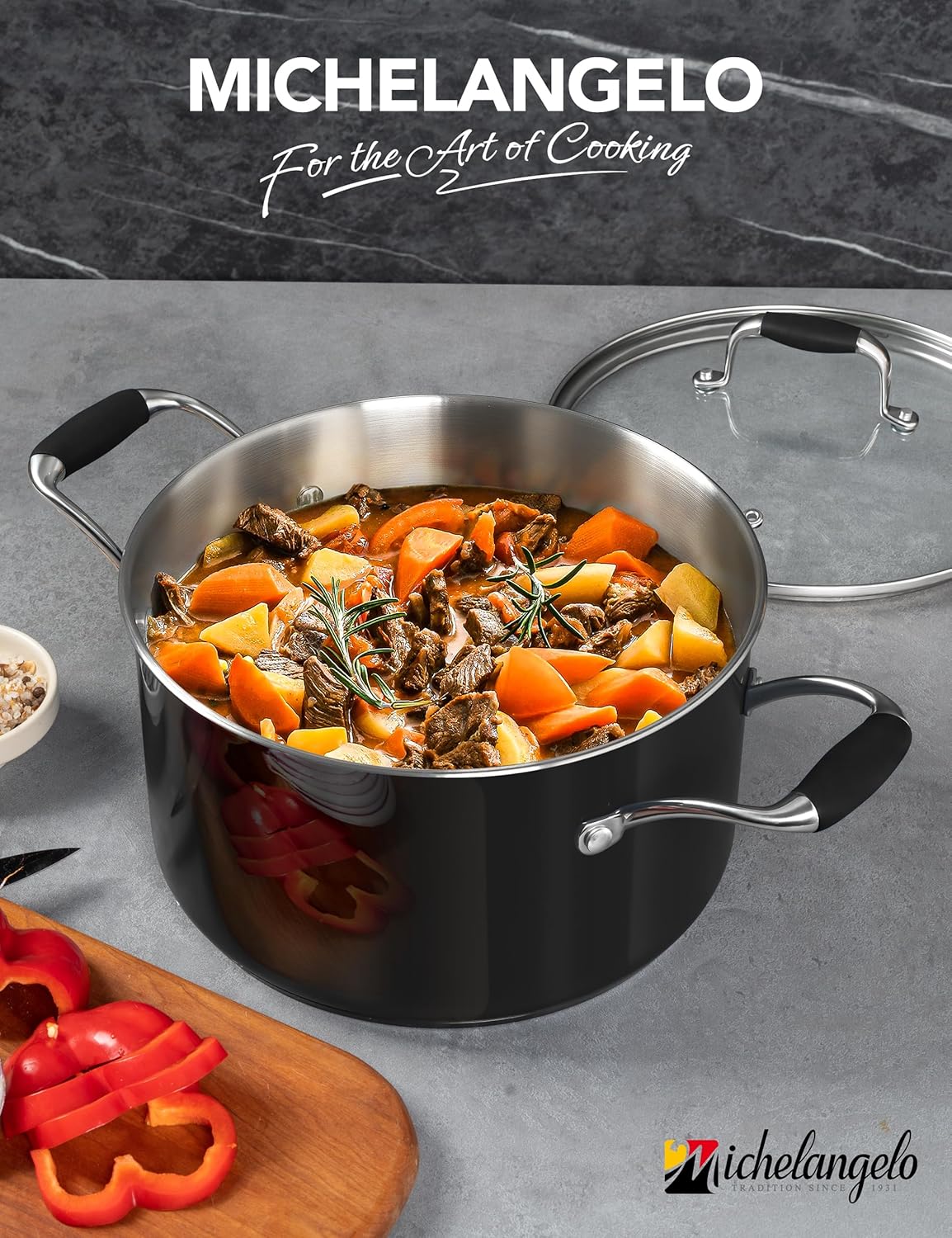 MICHELANGELO Stainless Steel Cooking Pot - 6 Quart Soup Pot with Lid, Non-Toxic Stockpot Induction Compatible, Oven & Dishwasher Safe, Black Exterior - Image 9