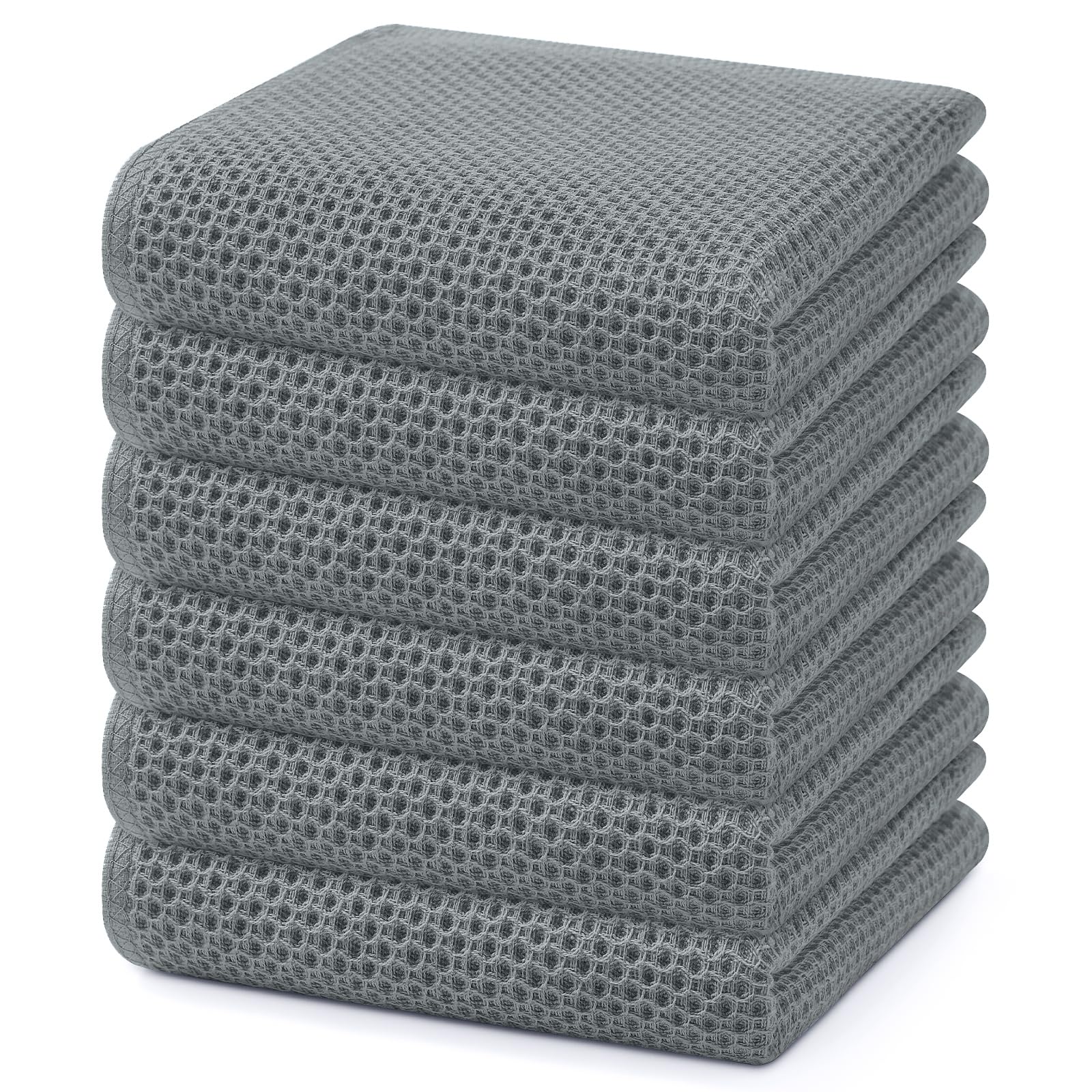 Homaxy 100% Cotton Waffle Weave Kitchen Dish Towels 6-Pack, Grey