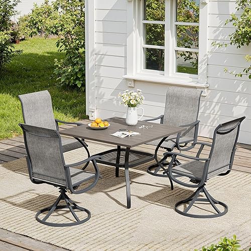 Miniatura 81 de VICLLAX Muebles pequeños de exterior de 3 piezas, 2 sillas giratorias de patio y mesa redonda pequeña para 2, sillas de carbón oscuro y negro Carbón