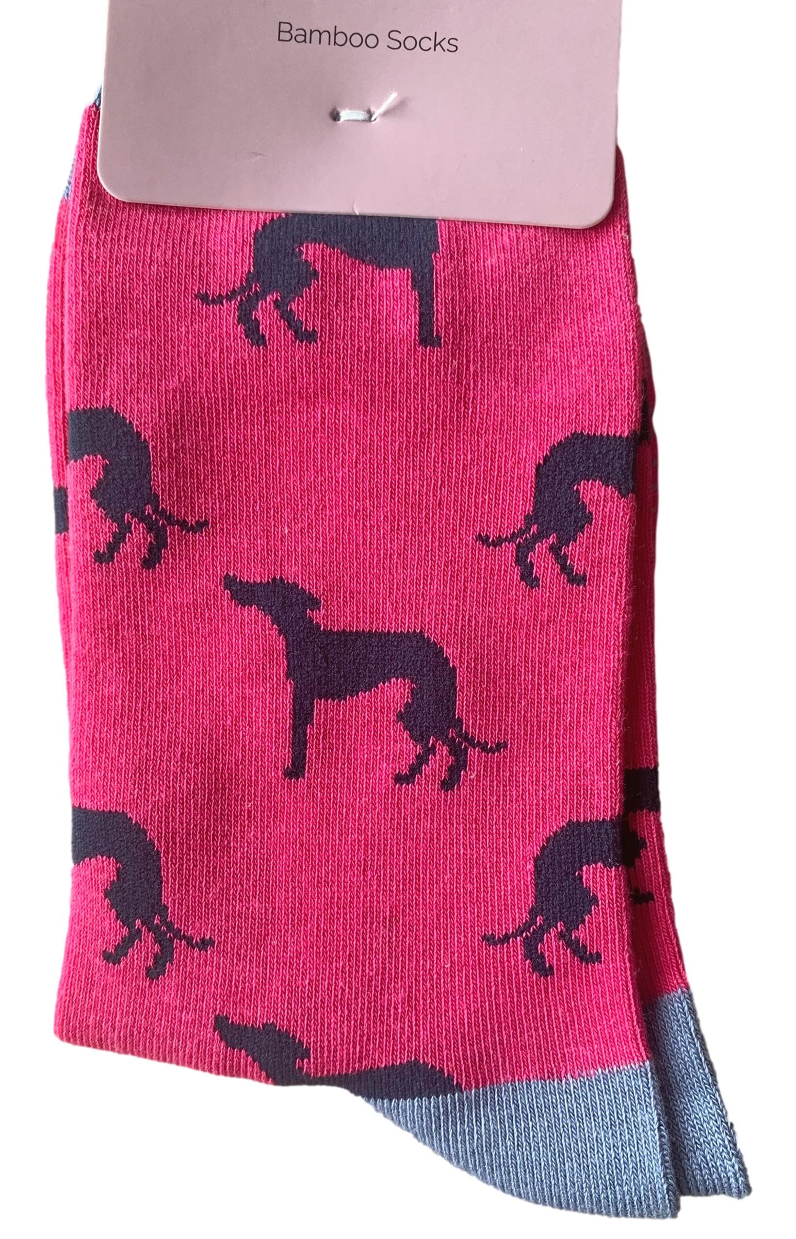 Purple Possum® Socks Greyhound Dog Socks Ladies Whippet Dogs Hot Pink Bamboo Cotton Blend Greyhounds Size 3-7