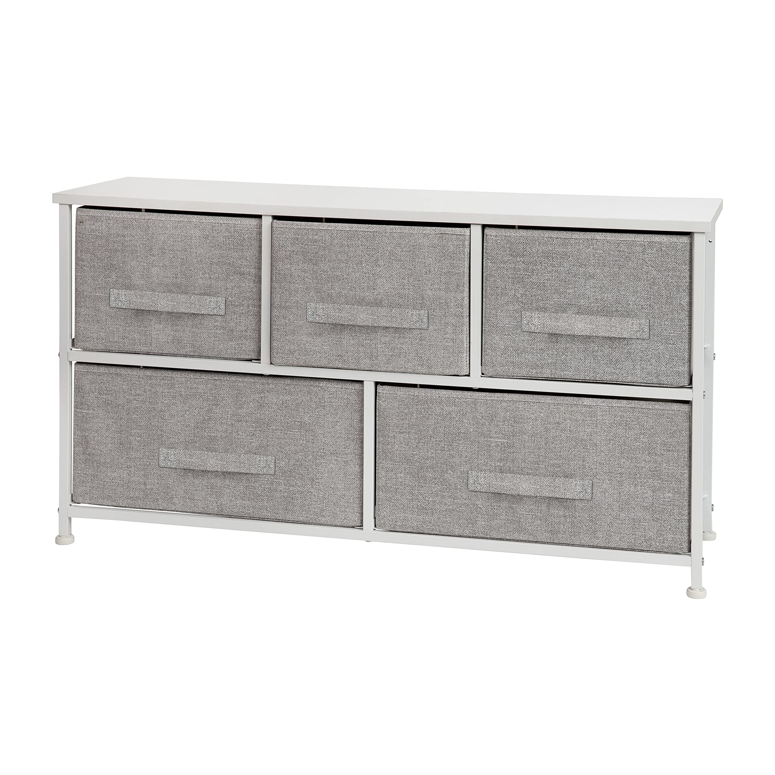 Flash Furniture Harris 5-Drawer Storage Chest of Drawers, Modern Bedroom Dresser with 5 Easy Pull Fabric Drawers and Engineered Wood Top, Light Gray