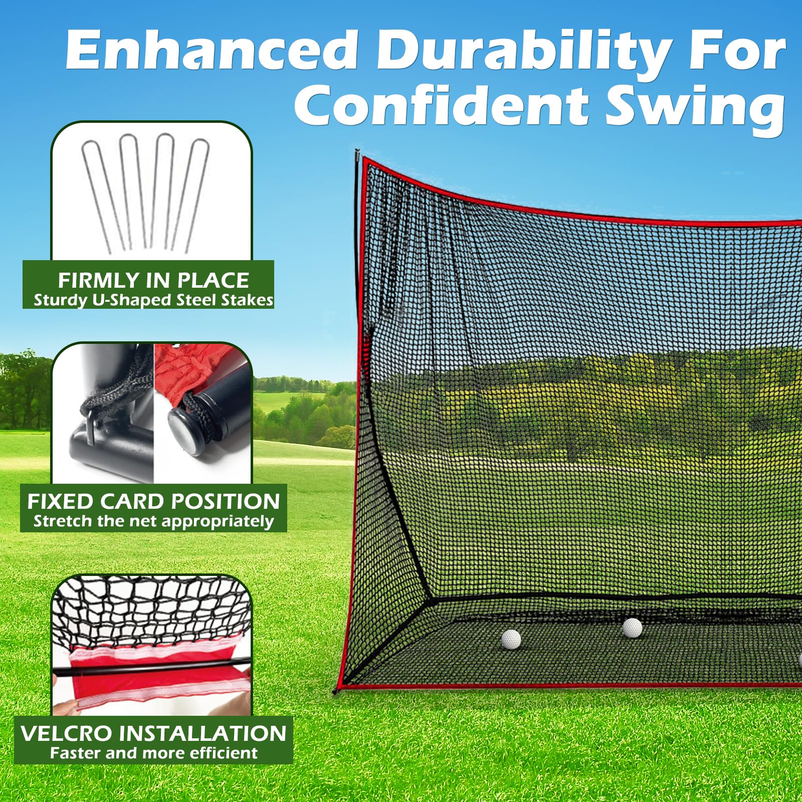 GoSports - Red de golf para práctica, 3 m x 2,1 m o 2,1 m x 2,1 m, campo de entrenamiento personal para uso interior o exterior