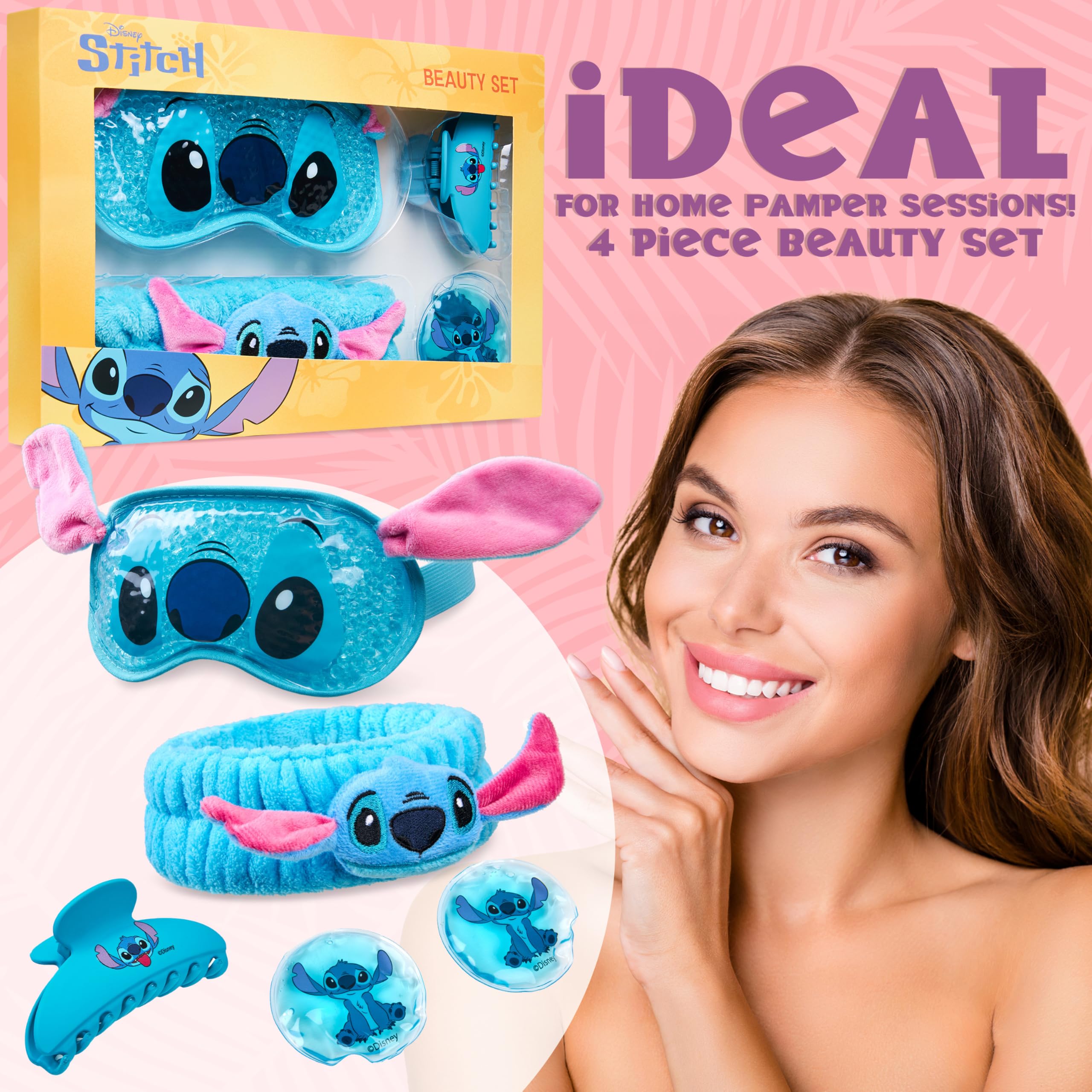 Disney Stitch Maschera Occhi Freddo, Bellezza Accessori Set - Regalo Donna (Blu)
