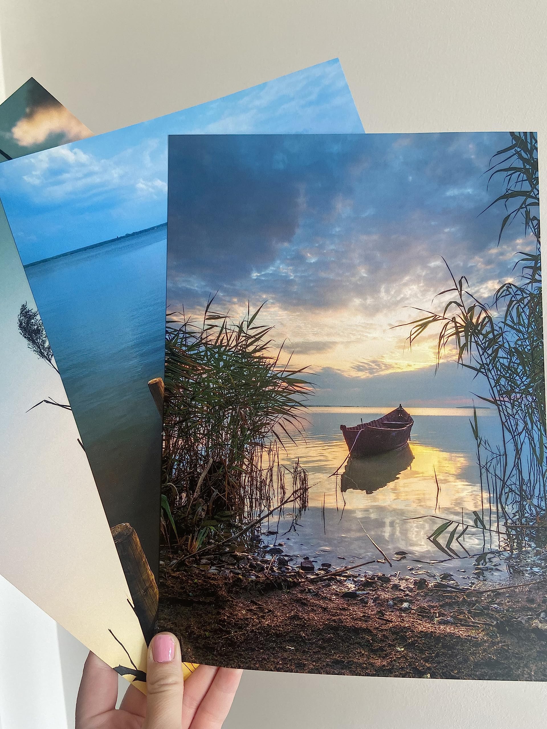 Eviepops Prints Boat On The Lake Relaxing Landscape Set of 3 Unframed Wall Prints, Natural Photo Art, Home Décor, Boat - Image 4