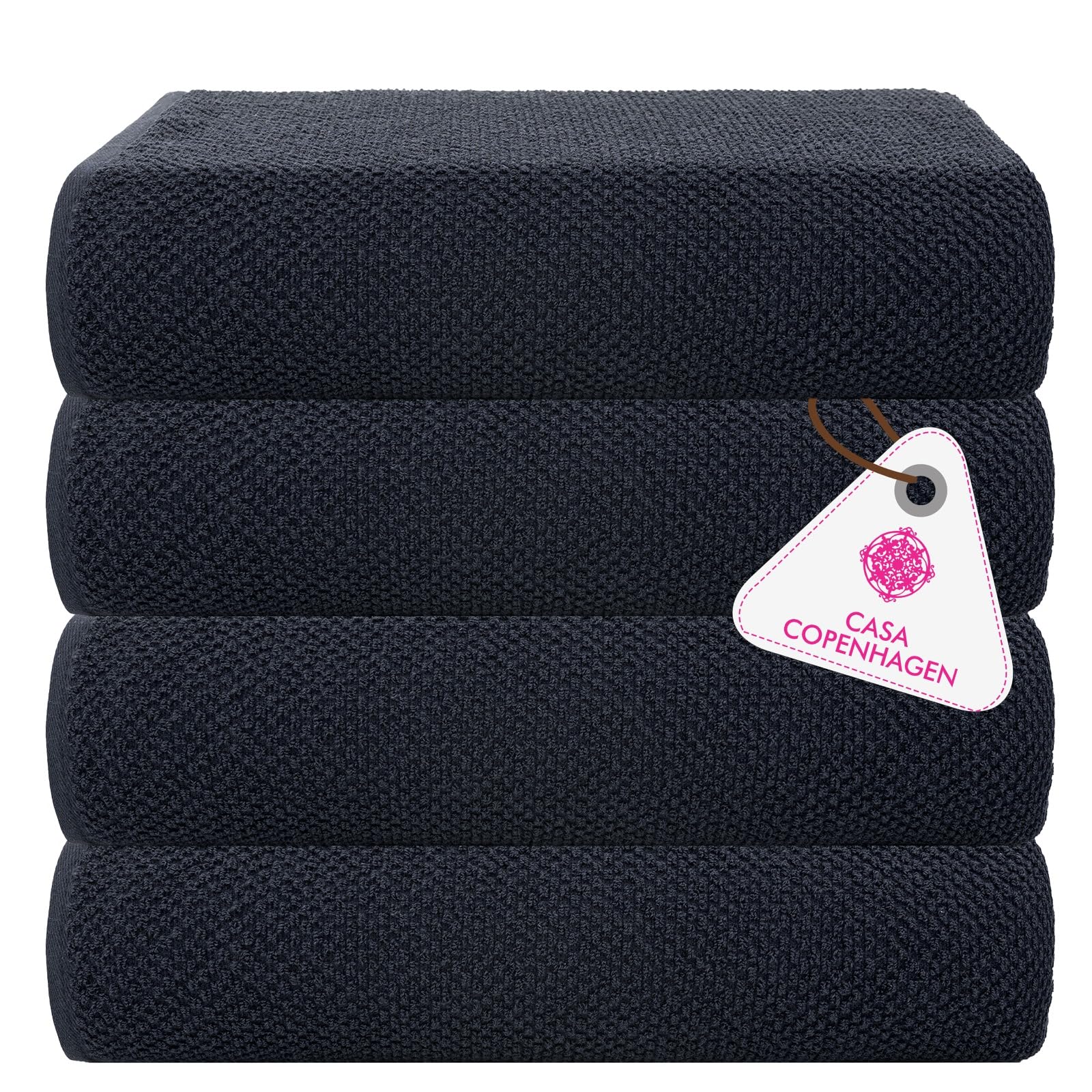 CASA COPENHAGEN Popcorn Textured 4 Pieces Bath Towel Set- Navy Blue, 550 GSM 4 Bath Towel Rough & Tough Use Cotton Towels Gift Set for Bathroom
