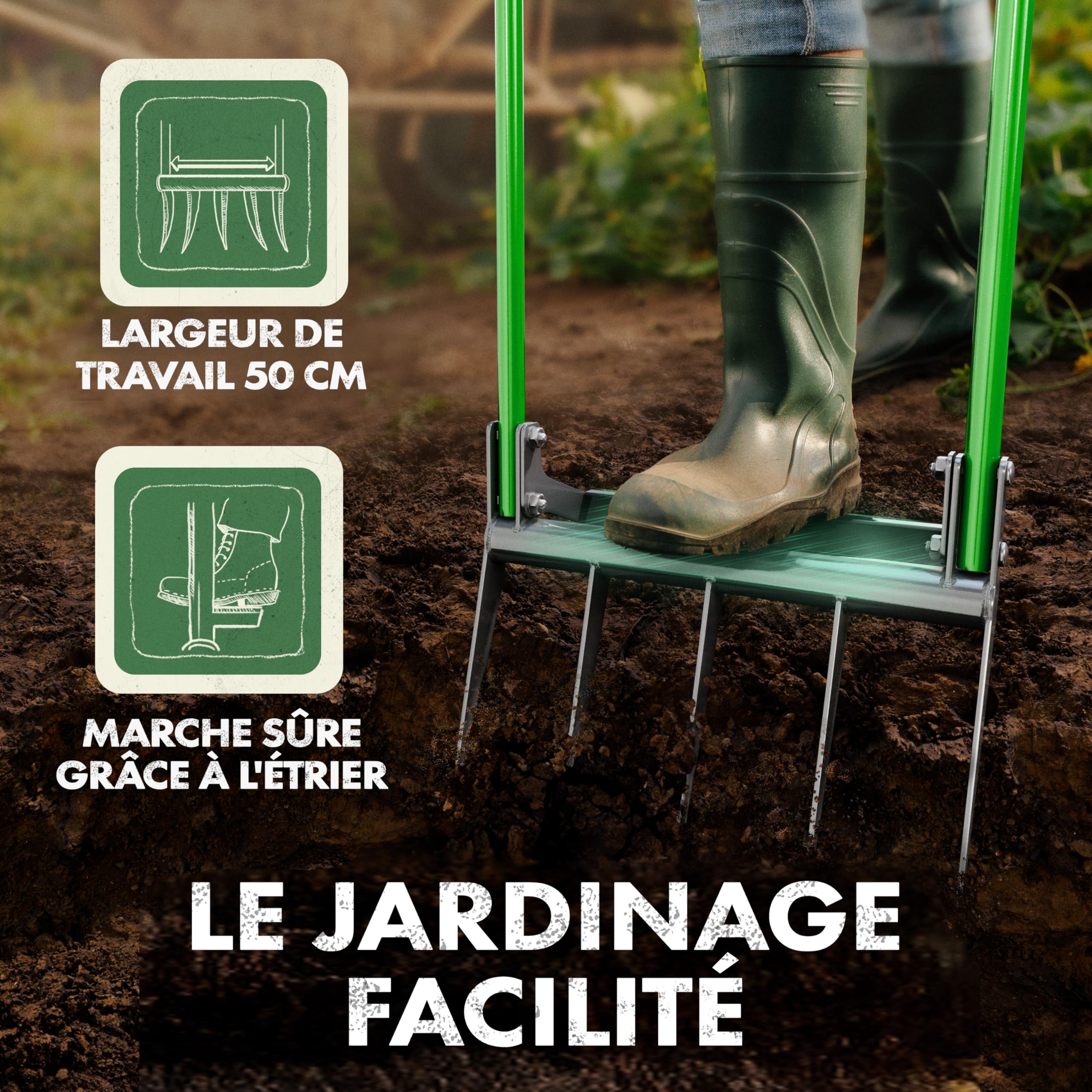GARLINGO Broadfork Fourche à creuser | 50 cm de large | Avec étrier pour un effet de levier maximal | Fourche de jardin Fourche à creuser double fourche de jardin