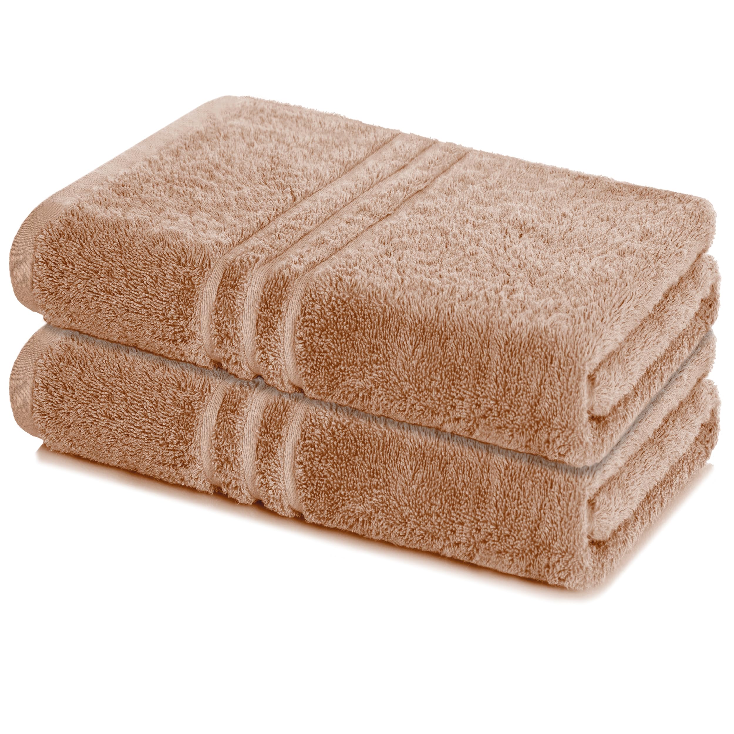 Lavea® Lot de 2 Serviettes de Bain 80x200 cm 100% Coton Douces et Absorbantes – Parfaites comme Serviettes de Bain Grande Taille, Draps de Bain ou Serviettes de Toilette – Cappuccino