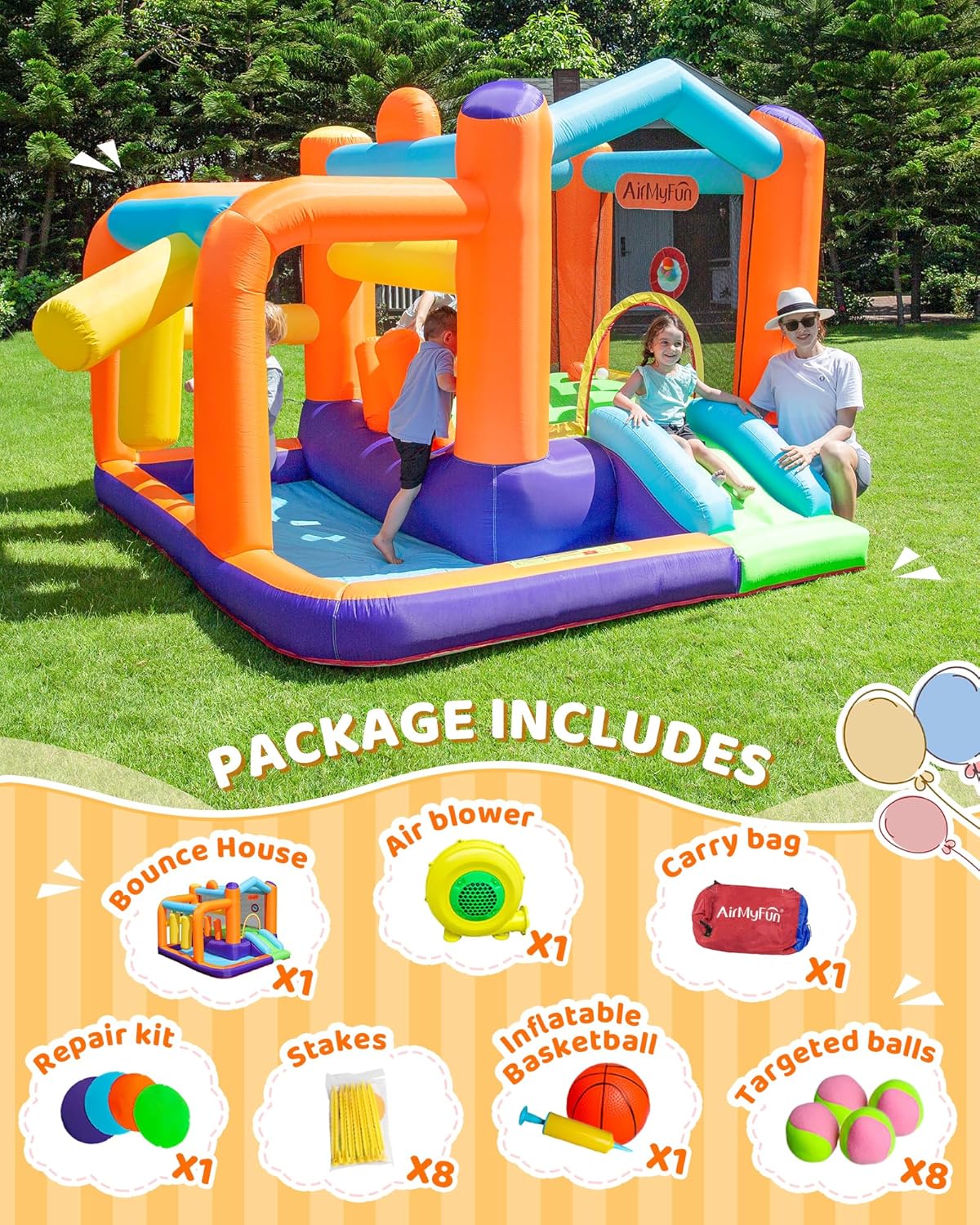 Bounce House & Inflatable Castle for Kids - Heavy Duty Indoor/Outdoor Playground Fun with Jumping Area, Slide, Ball Pit & Backyard Castle