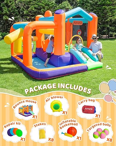 Miniatura 6 de AYOFREE Casa inflable de rebote para niños, para fiestas en interiores y exteriores con zona de salto resistente, tobogán, piscina de bolas, patio