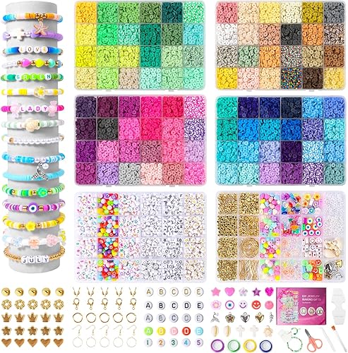 Xilitata Kit de fabricación de pulseras de cuentas de arcilla de 14000 piezas, 6 cajas de 96 colores, kit de fabricación de amistad, juego de