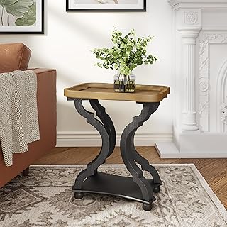 Christopher Knight Home Ronie French Country Wooden End Table with Bottom Shelf, Rectangular Living Room Side Table, Vintage Coffee Table with Hourglass Design, Natural+Black