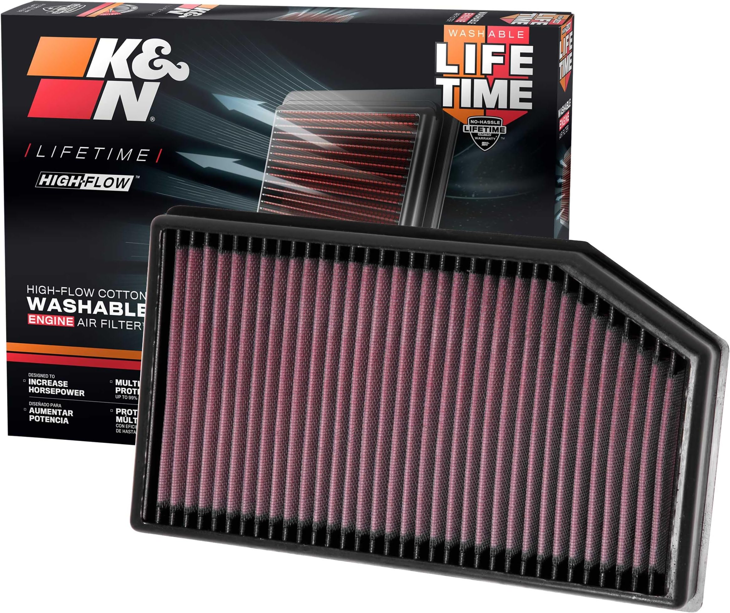 K&N Replacement air filter compatible with Jeep Wrangler JL 2.0 & 3.6 2018- (33-5076)