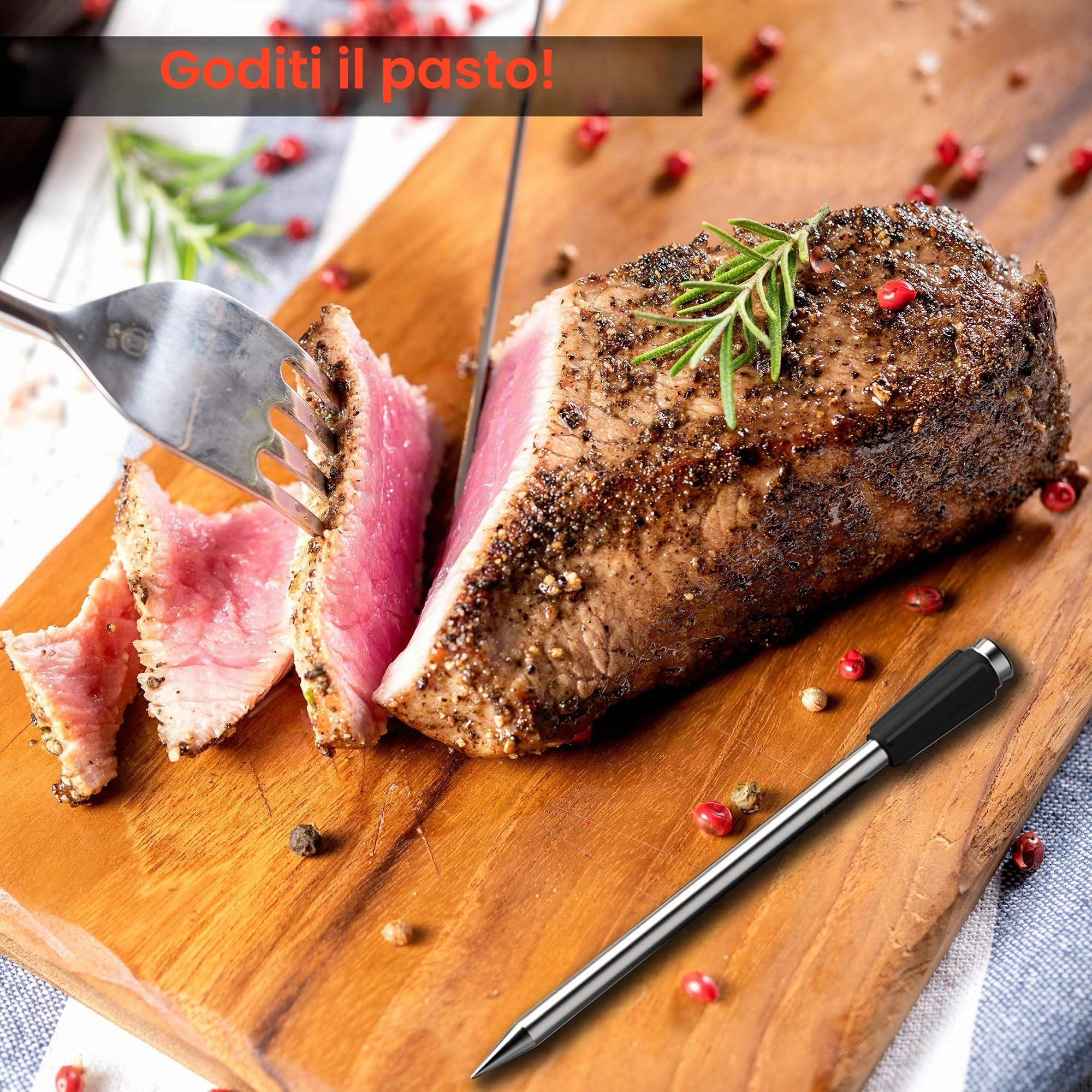 Termometro per barbecue senza fili, con due sonde più sottili, APP Bluetooth, 100 m, termometro per arrosti, per forno, barbecue, rotisserie Airfryer (Two Probes)