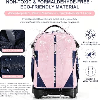 NEW TILAMI Rolling Backpack 19 inch Teens Rolling Backpack Cute Wheeled Laptop Backpack Bookbag Roller Travel Bag College