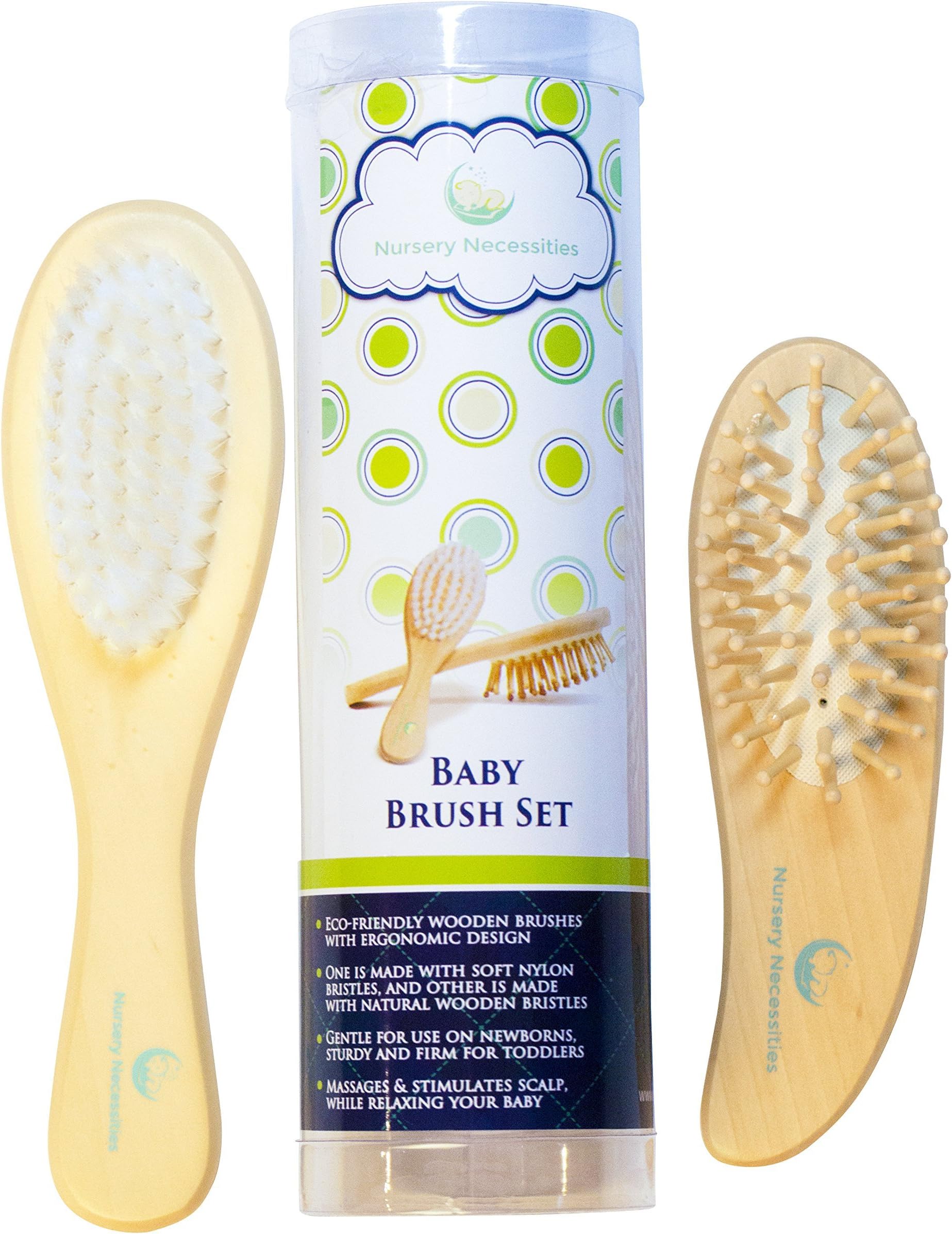#1 Best Baby Brush Set, 2 Eco-Friendly Brushes, Prevents & Treats Cradle Cap, for Newborns, Toddlers & Children, No Shedding, by Nursery Necessities