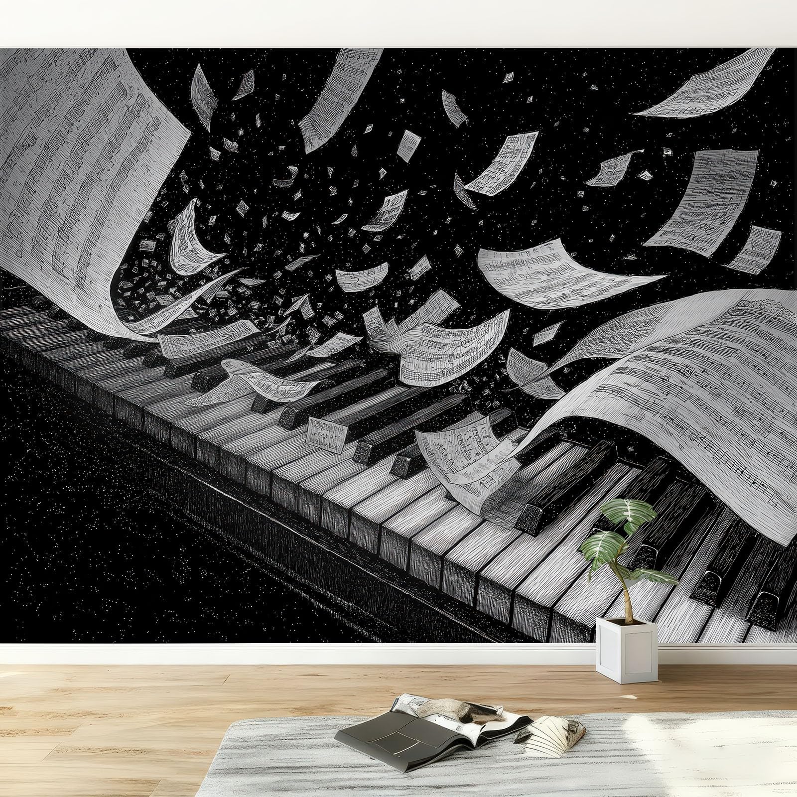 Carta Da Parati Pianoforte Spartiti Musicali 250x175 cm Carta Parati 3D Murale Fotomurale Decorativa Casa Salone Cameretta Ufficio Design Moderno Muro Wallpaper Adesivi