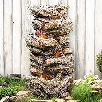 JOCOEVOL 32" 5-Tier Cascading Rock Outdoor Water Fountain with LED Lights - Garden Patio Yard Tranquil Decor