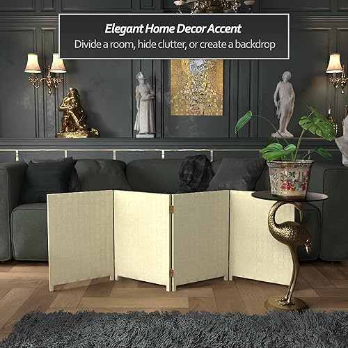 Miniatura 2 de Red Lantern Pantalla plegable de fibra tejida corta de 2 pies - 4 paneles - Crema