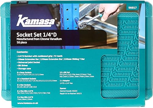 Kamasa 56017 Juego de enchufes 1/4" D, 58 piezas