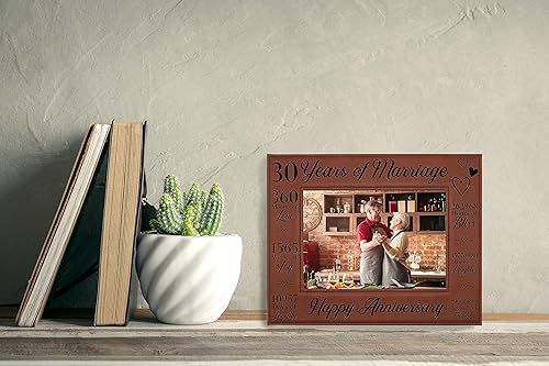 Miniatura 2 de Marco de fotos de 30 aniversario de boda, 30 años, 30 años de matrimonio, marco de fotos de cuero sintético grabado que se adapta a un paisaje