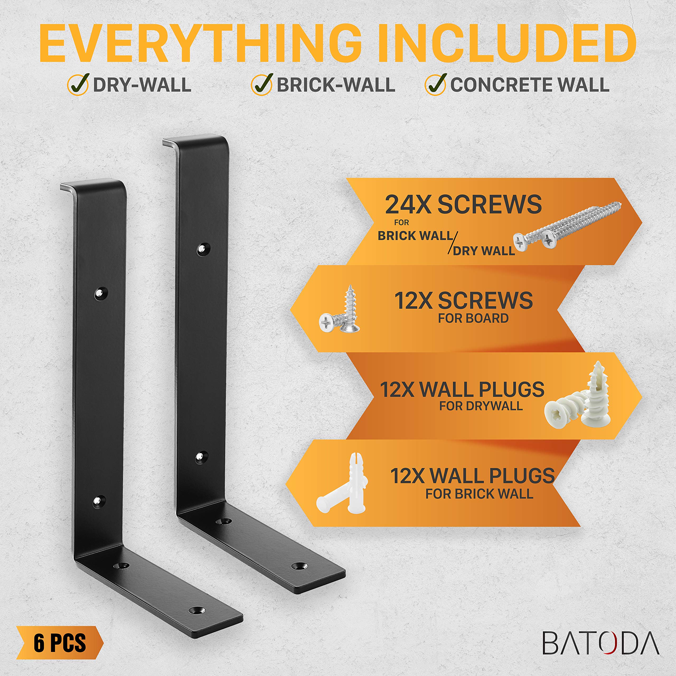 Buy BATODA Shelf Brackets 10 inch with Lip for DIY Floating Shelf L