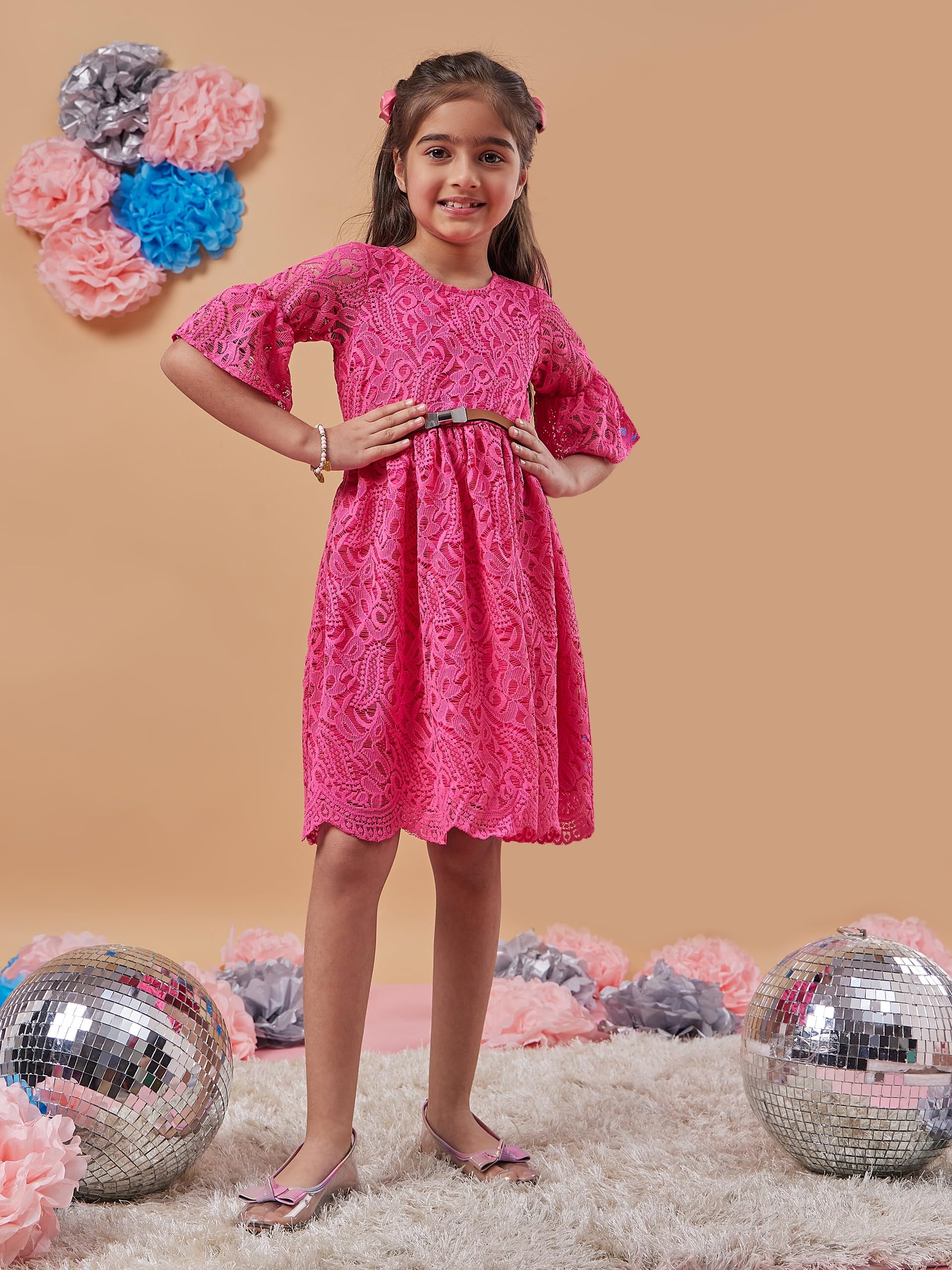 Pspeaches Mädchenkleid mit Glockenärmeln und Glockenärmeln – Violett – modisch und elegant