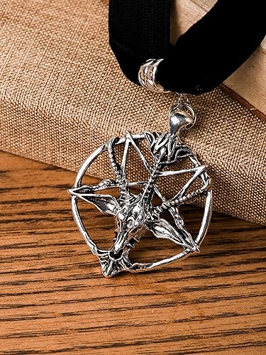 Miniatura 5 de Sacina Gargantilla gótica de baphomet, gargantilla de calavera de pentagrama negro, collar gótico, gargantilla gótica, gargantilla gótica,