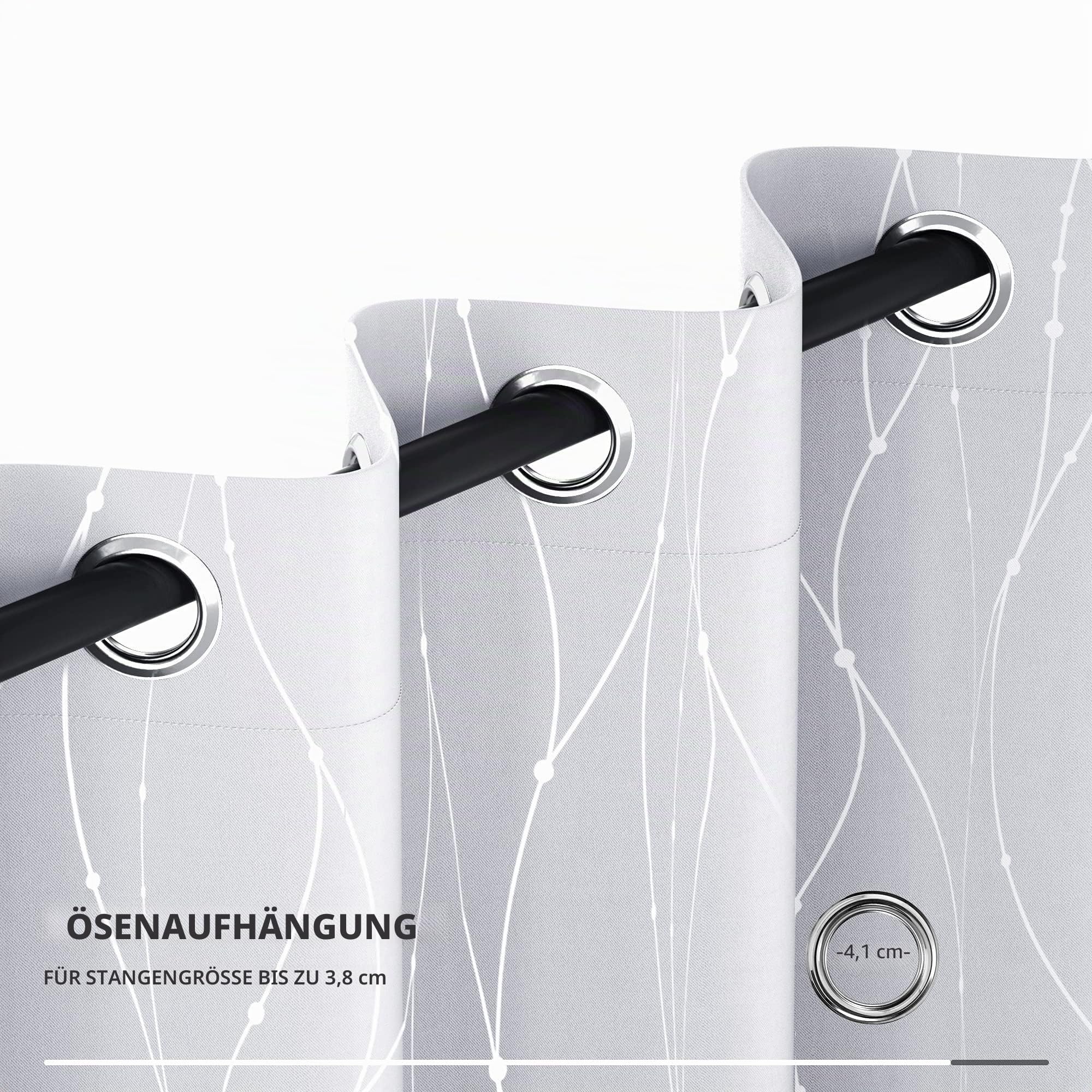Deconovo Verdunkelungsgardinen mit Ösen Dicke Thermovorhang Kälteschutz Thermogardine Hitzeschutz, Blickdichte Vorhänge, Wohnzimmer Gardinen mit Muster, 240x140 cm(HöhexBreite), Silber Grau, 2er Set