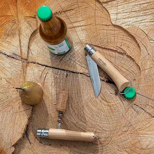 Miniatura 7 de Opinel Sacacorchos de acero inoxidable No. 10, cuchillo plegable para vino y queso, sacacorchos integrado + abridor de botellas, mango de madera de