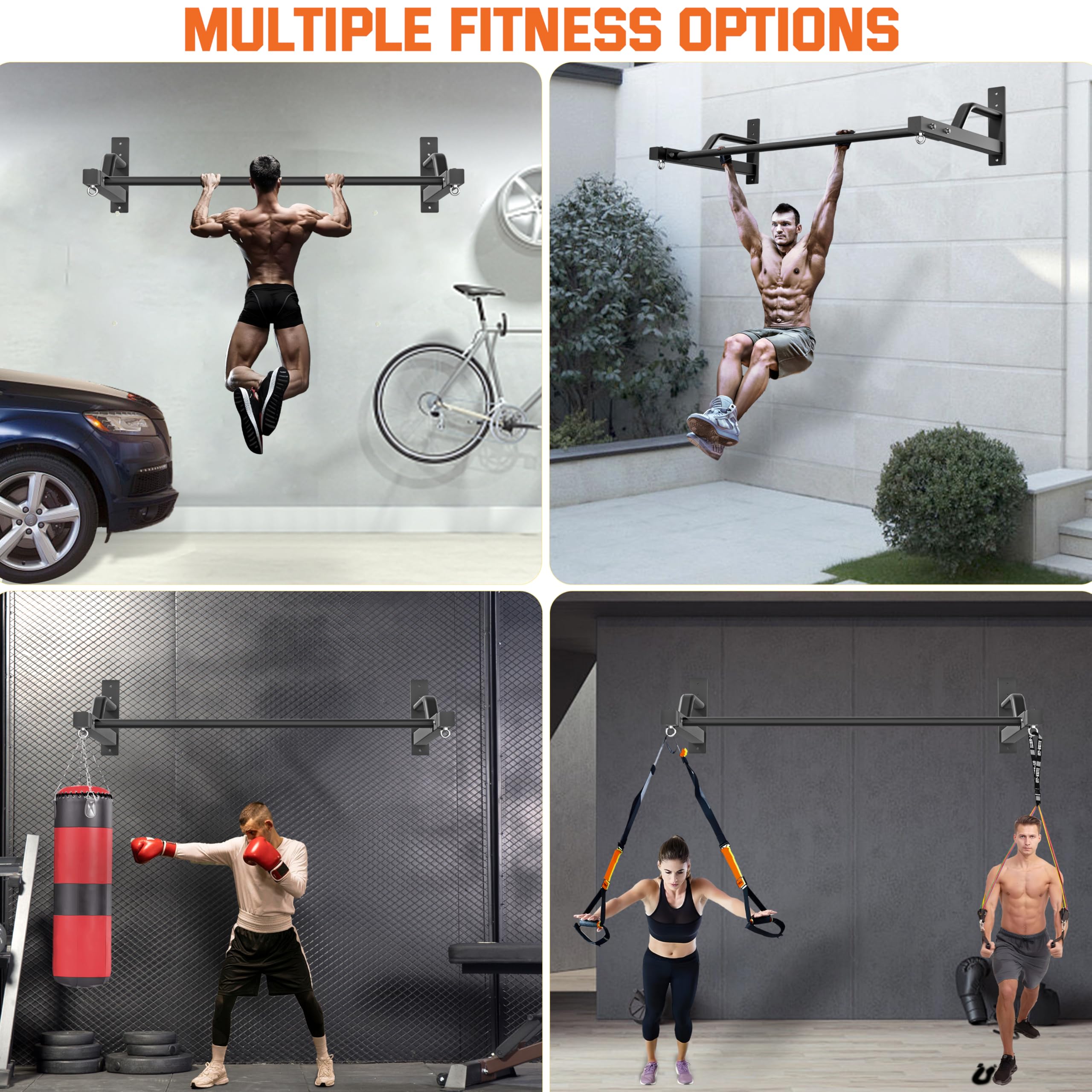 2025 Upgrade Pull Up Bar Wall Mounted - 600 lbs Heavy Duty Strength Training Pull-Up Bars, Ideal Rogue Pull Up Bar for Home and Commercial Gym, Easy Installation Chin Up Bar, Versatile Garage Pullup Bar