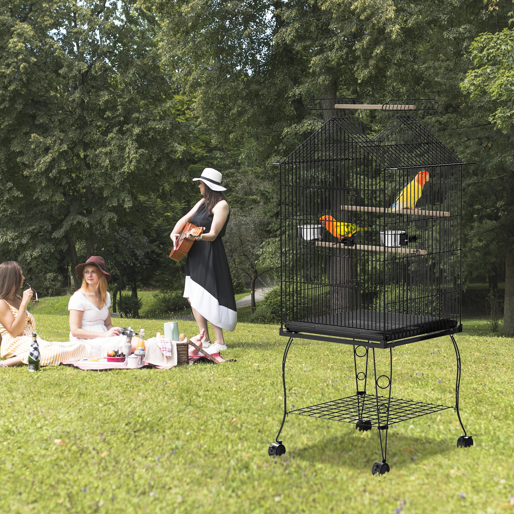 Aufun Vogelkäfig mit Vogelspielzeuge, Vogelhaus Wellensittichkäfig, Vogelvoliere Metall, Exotenkäfig, Käfigspielzeug Nymphensittiche Voliere Vogelhaus Käfig mit Vogeltreppe (Tye A, 46x36x62cm)