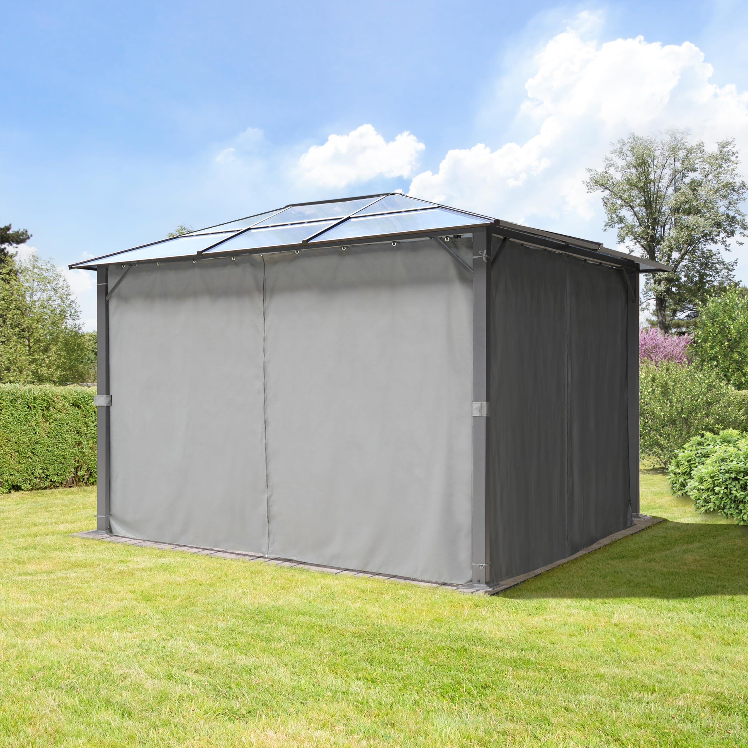TOOLPORT Tonnelle de Jardin 3x3,65 m Panneaux de Polycarbonate d'env. 6 mm avec parois latérales et moustiquaires en Gris