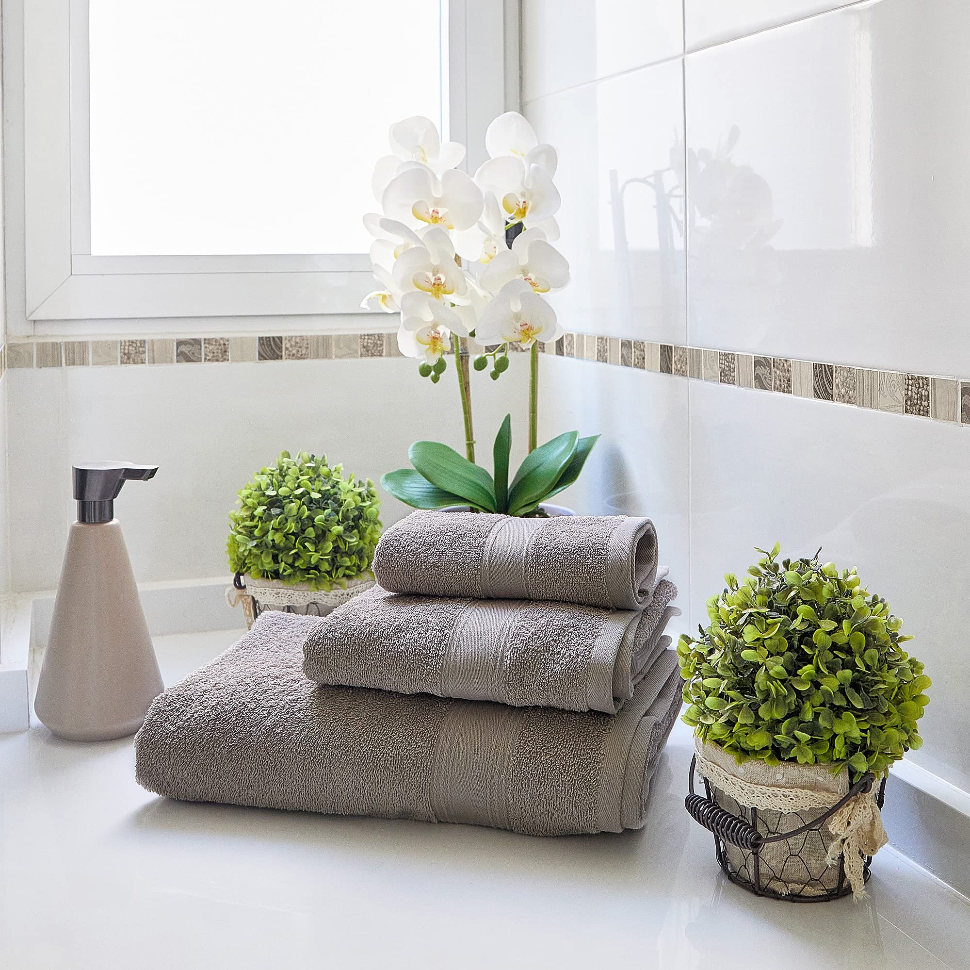 SET DI 6 ASCIUGAMANI DI CORTESIA 100% cotone TORTORA