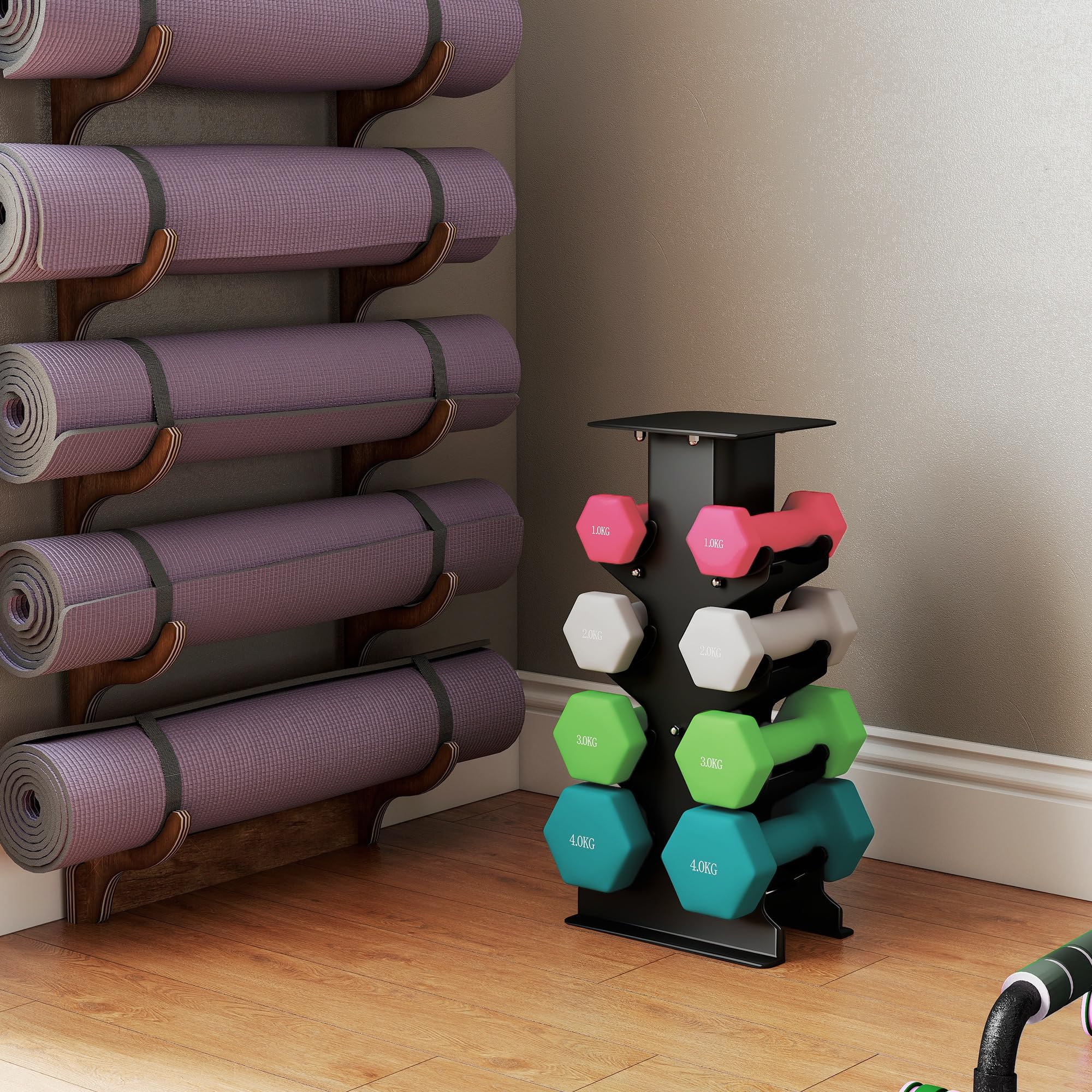 SPORTNOW Hanteln Set Paar Kurzhanteln mit Aufbewahrungsständer kg Bunt | Rutschfeste Griffe, Hexagon Hantelset, Kurzhantel Set, Für Heimtraining, Fitnessstudio