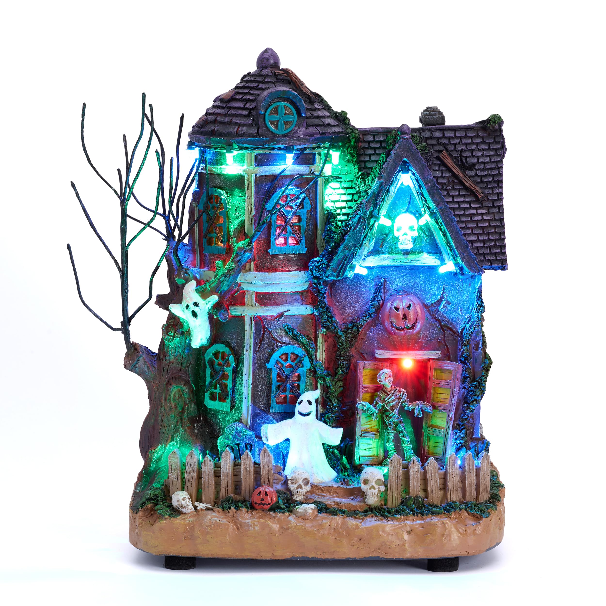 Valery Madelyn Halloween Village for Home Decor, 10Inch Lighted Halloween House Statue with Music and Colorful Light, Haunted House Gift for Table Yard Garden Outdoor Indoor Party Decoration