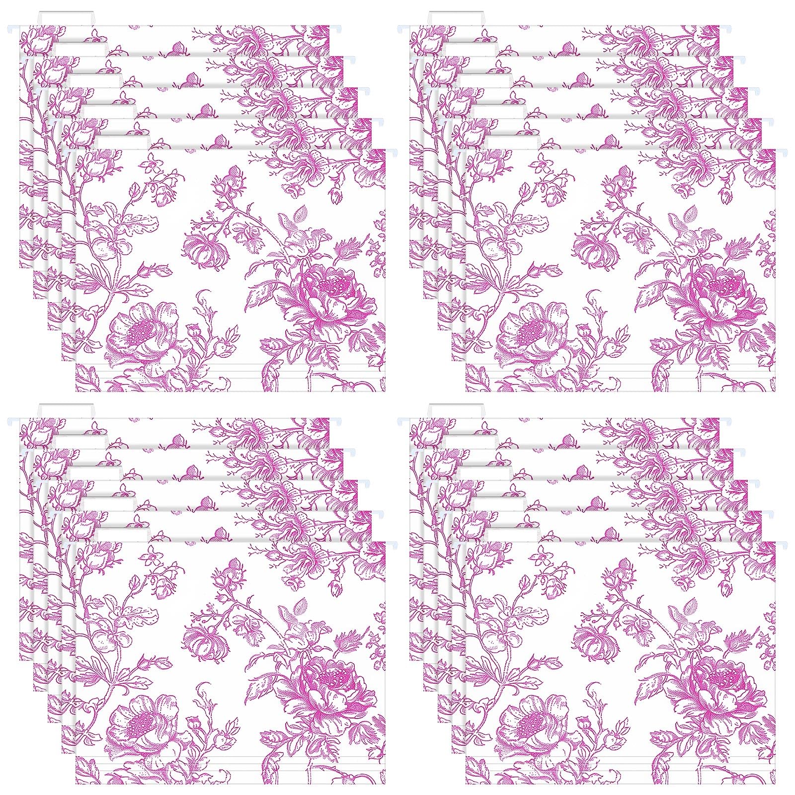 Qeeenar 20 Pcs Floral Decorative Hanging Letter Size Cute File Folders Designer Floral Folders File Organizer for Filing Cabinet Office Home with 1/5
