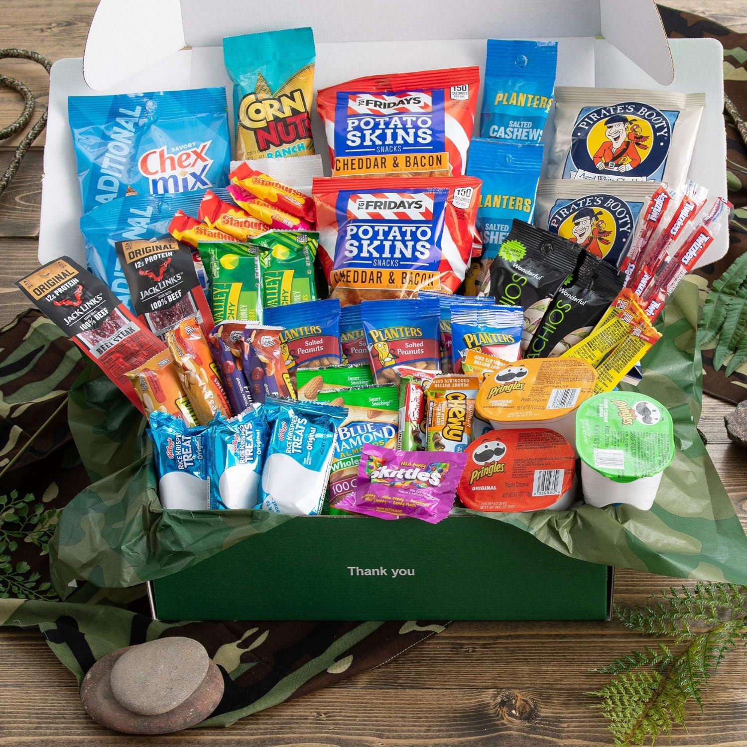 Military Men's Hearty Snack Box (50 Piece Variety Gift Basket Care Package) Jerky, Nuts, Chips, Pretzels, Variety Pack - My College Crate
