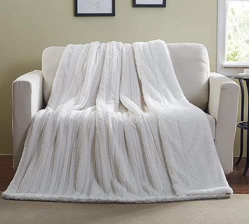 Tache White Creamy Ivory Polar Blanket Super Soft Warm Cozy Faux Fur Throw Blanket- 50x60