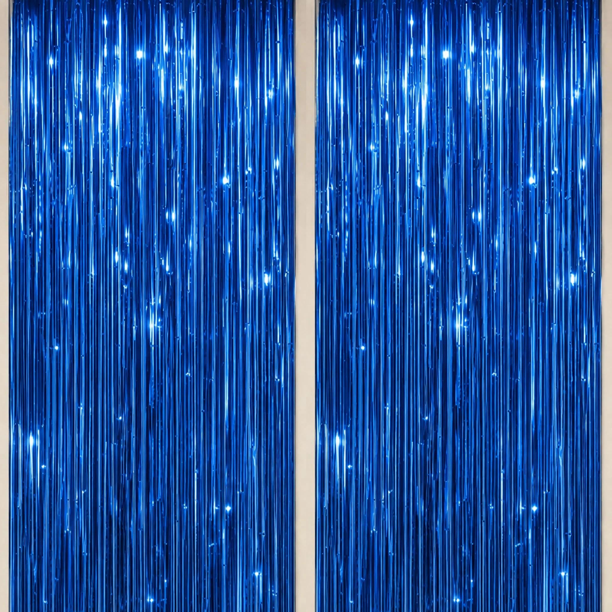 DECOCKRAT 2 Pack Foil Fringe Backdrop - Royal Blue Shiny Tinsel Curtains for Party Decoration/Photo Booth Props - 3.3x6.6 FT Metallic Foil Backdrop for Birthday, Wedding, Graduation, Christmas.