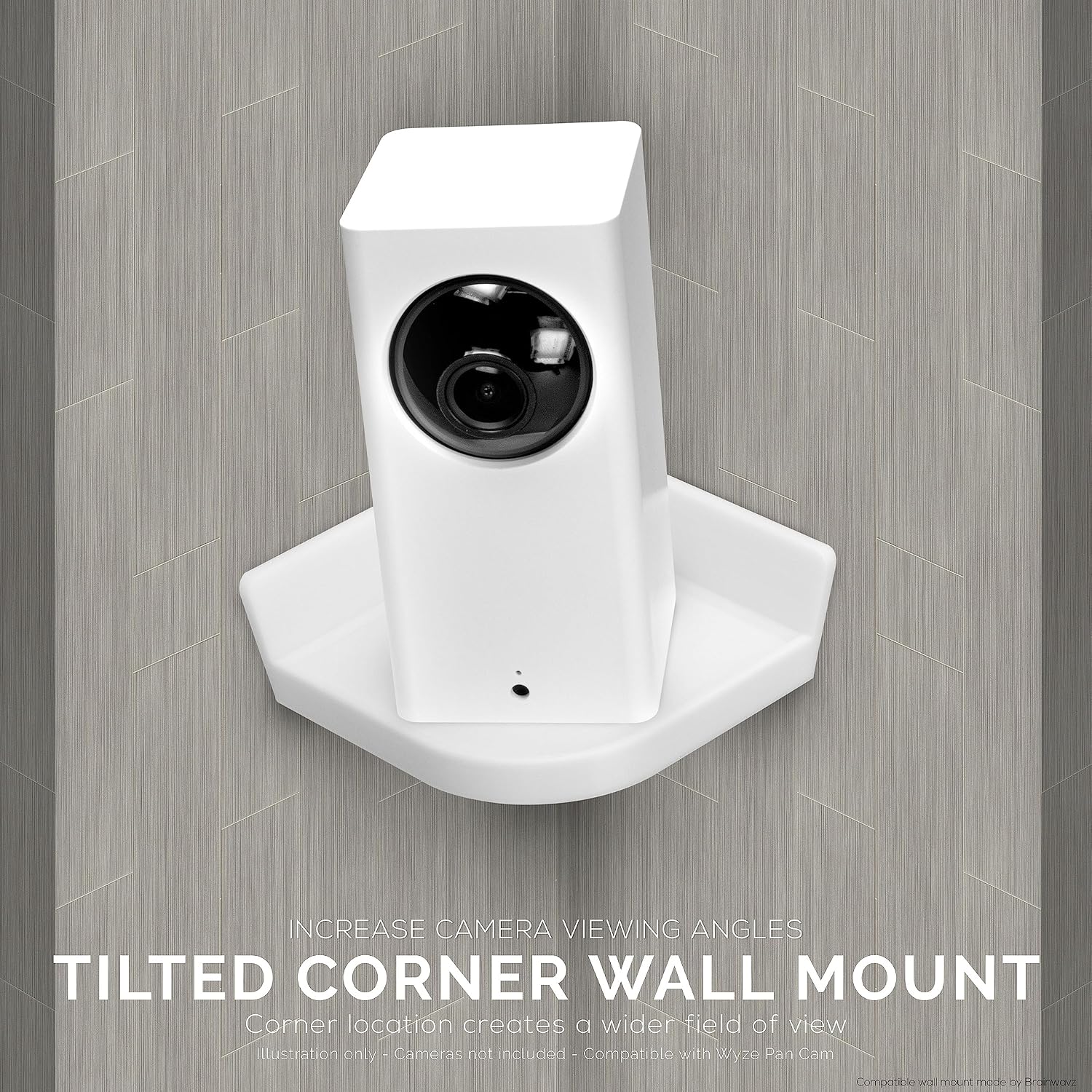 BRAINWAVZ Screwless Corner Wall Mount Kit Compatible with Wyze Cam V2, Tilted Holder, Watch Crib, Kids, Cashier etc, Strong VHB Stick On, Easy to Install, No Tools, No Drilling (White)