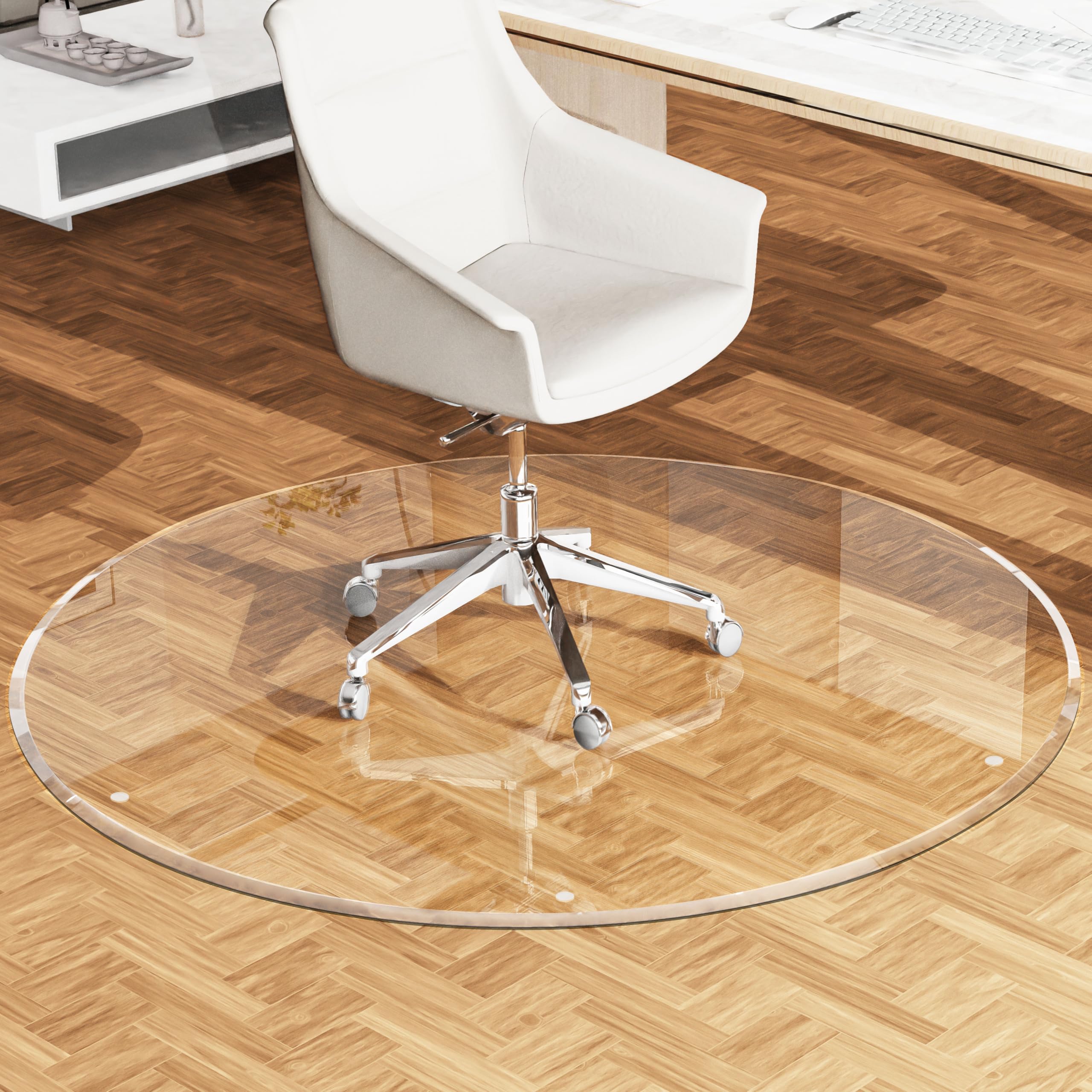 Beveled Edge 36" Round Office Chair Mat for Carpet or Hardwood Floor Crystal Clear, 36" x 36" for a Smooth Glide and Easy Roll On/Off, Heavy Duty and Non-Slip Floor Ultimate Clear Chair Mat