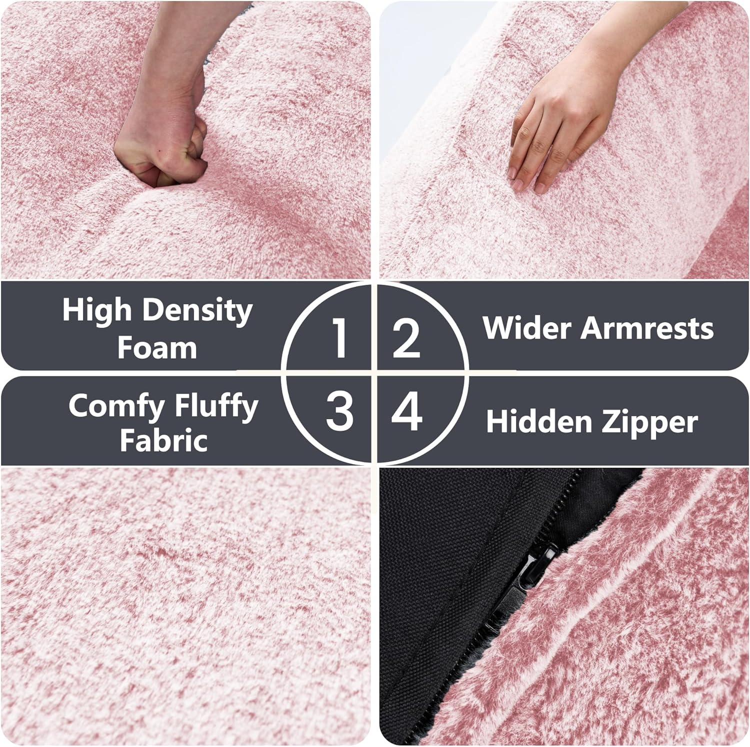 Bean Bag Chairs for Adults, Giant Beanbag Sofa Comfy Reading Chair, Oversized Bean Bag Chairs for Living Room Bedroom, Soft Faux Fur Fabric, 3.2FT, Pink, Plush - Image 6