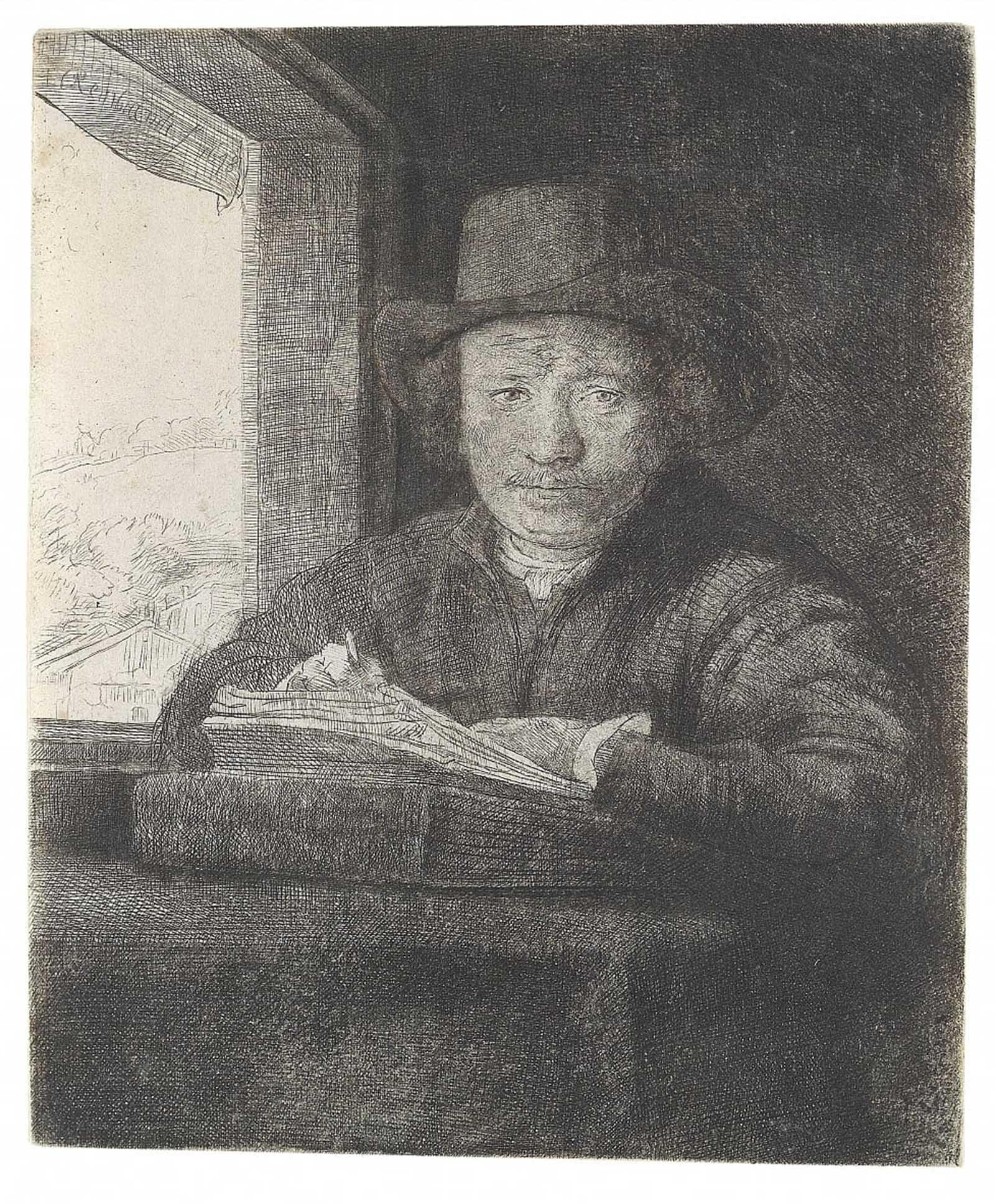 SERENDIPITP Vintage Wall Art Canvas Nordic Poster Canvas Print Picture Drawing self-portrait at the window by Rembrandt van Rijn Wall Art Poster for Home Decor 60x90cm