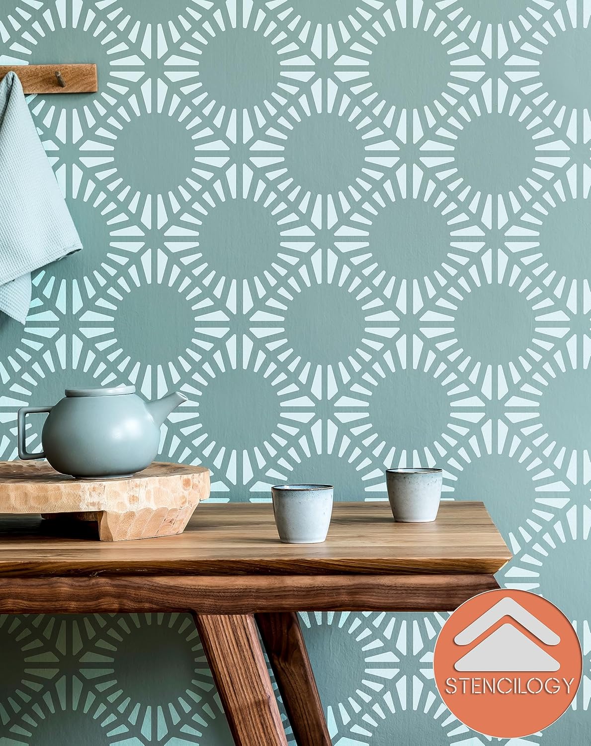 STENCILOGY® / ARNO - 24" x 35" XL Wall Stencil, Large Allover Wall Stencils for Painting, Stencils for Walls, Large Floral Geometric Wall Stencil