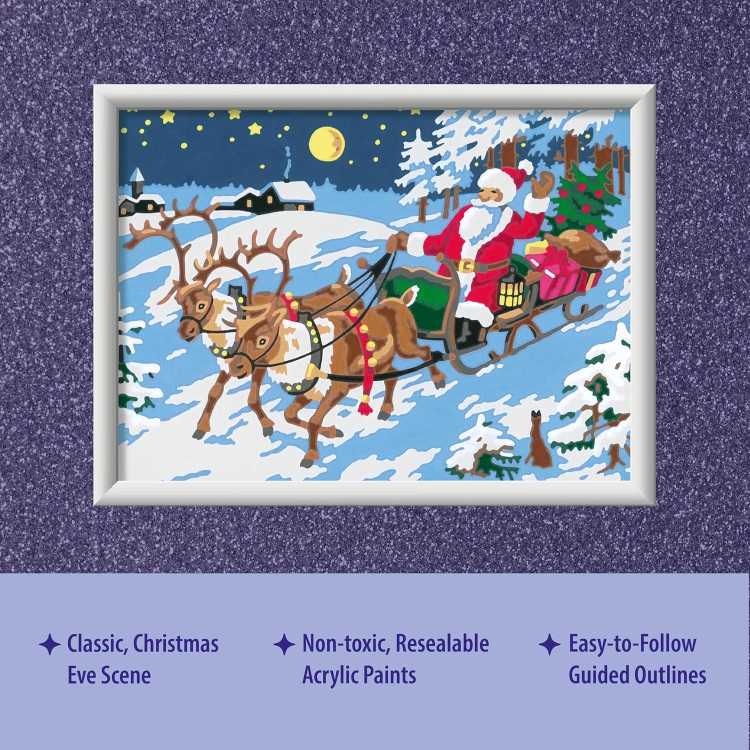 Ravensburger - CreArt - Night Before Christmas - Paint by Number Kit - Exciting Scene with Santa in his Sleigh and Reindeer - Premium Paints for That Magical Quality - Ages 7+