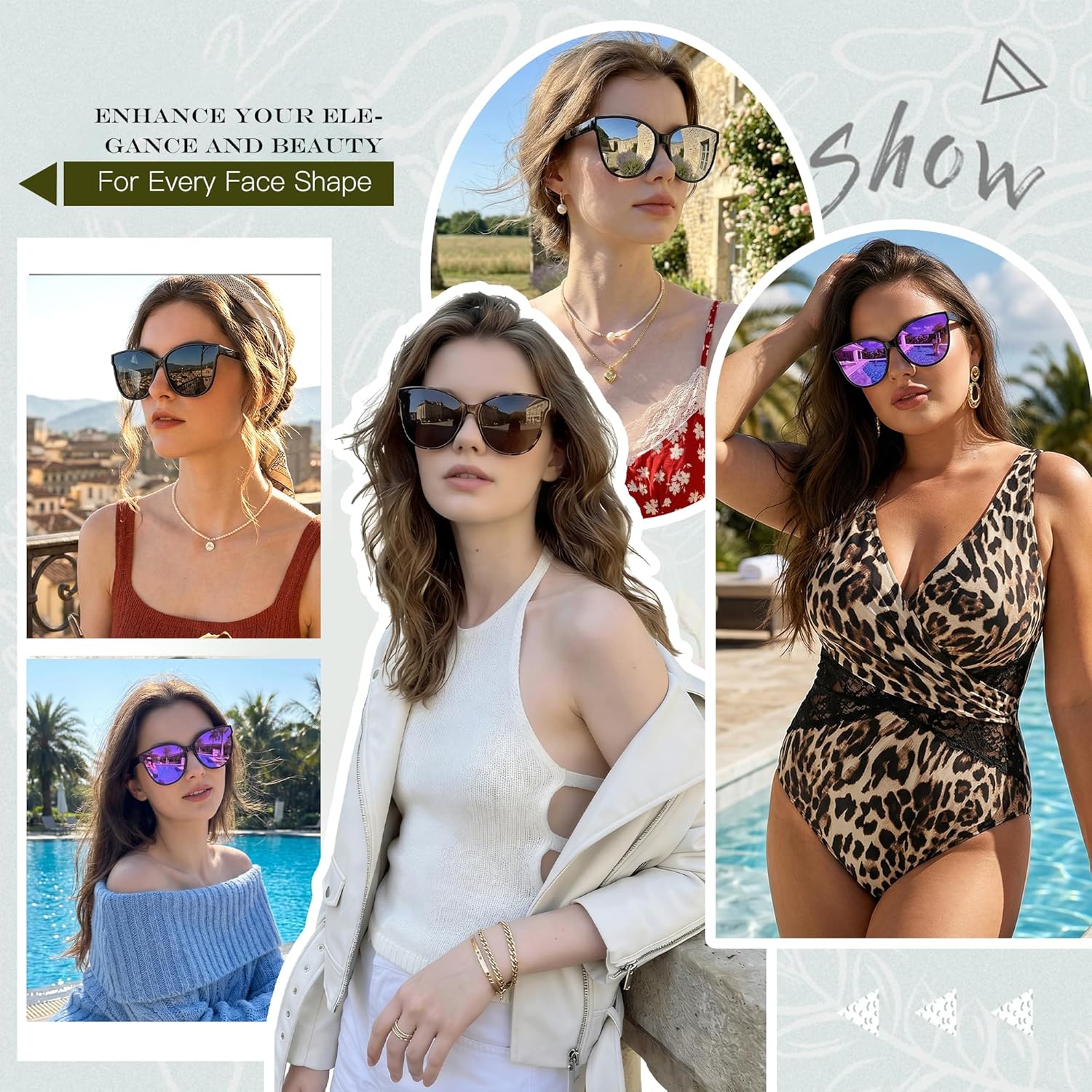 LVIOE Cat Eyes Sunglasses for Women Polarized UV400 Protection Oversized Frame Retro Sunglasses 2PC