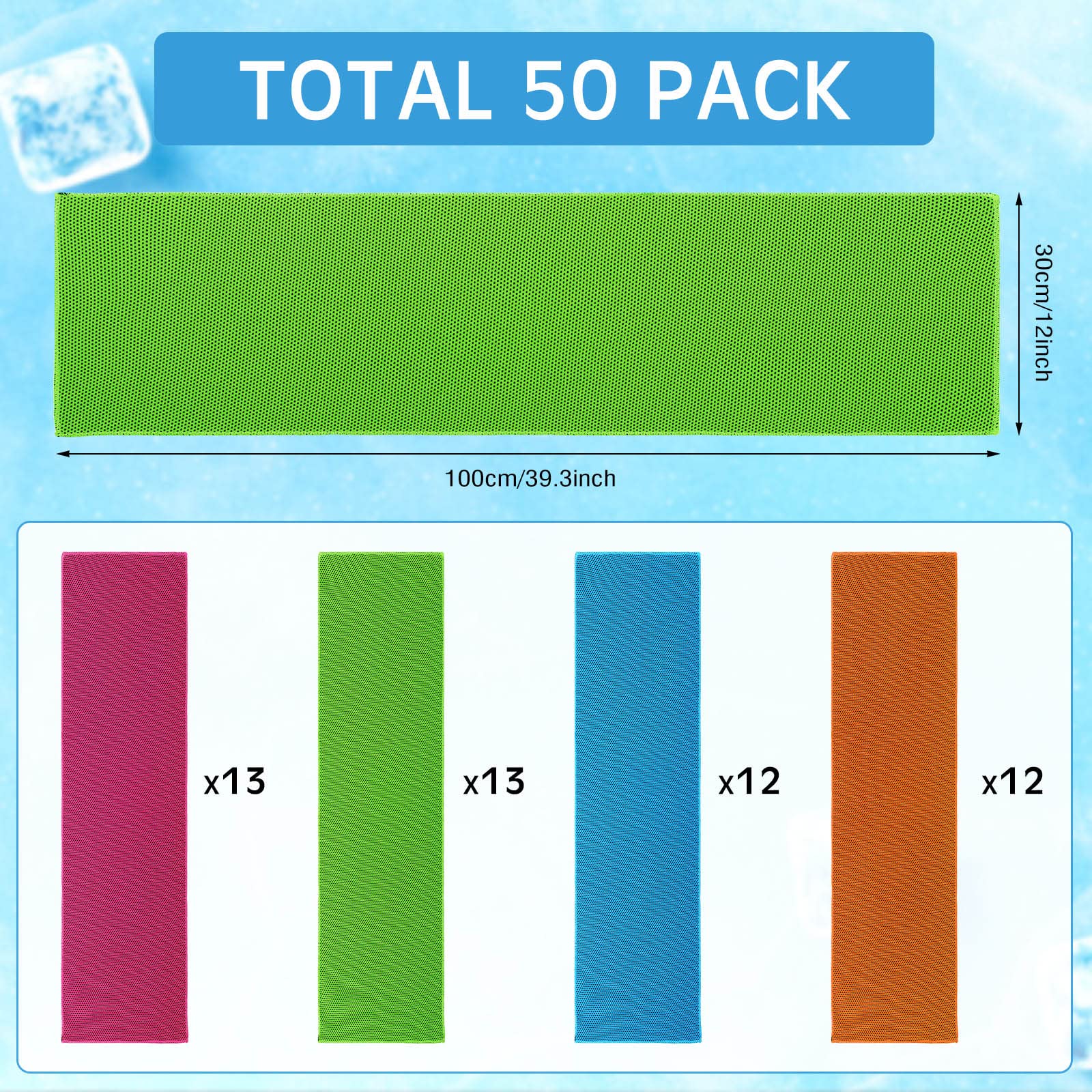 50 Pcs Cooling Towel Bulk 12 x 40 inches Ice Yoga Gym Accessories Cool Hiking Gifts Soft Breathable Chilly Towel for Neck Sport Running Workout Fitness Camping Golf More Activities