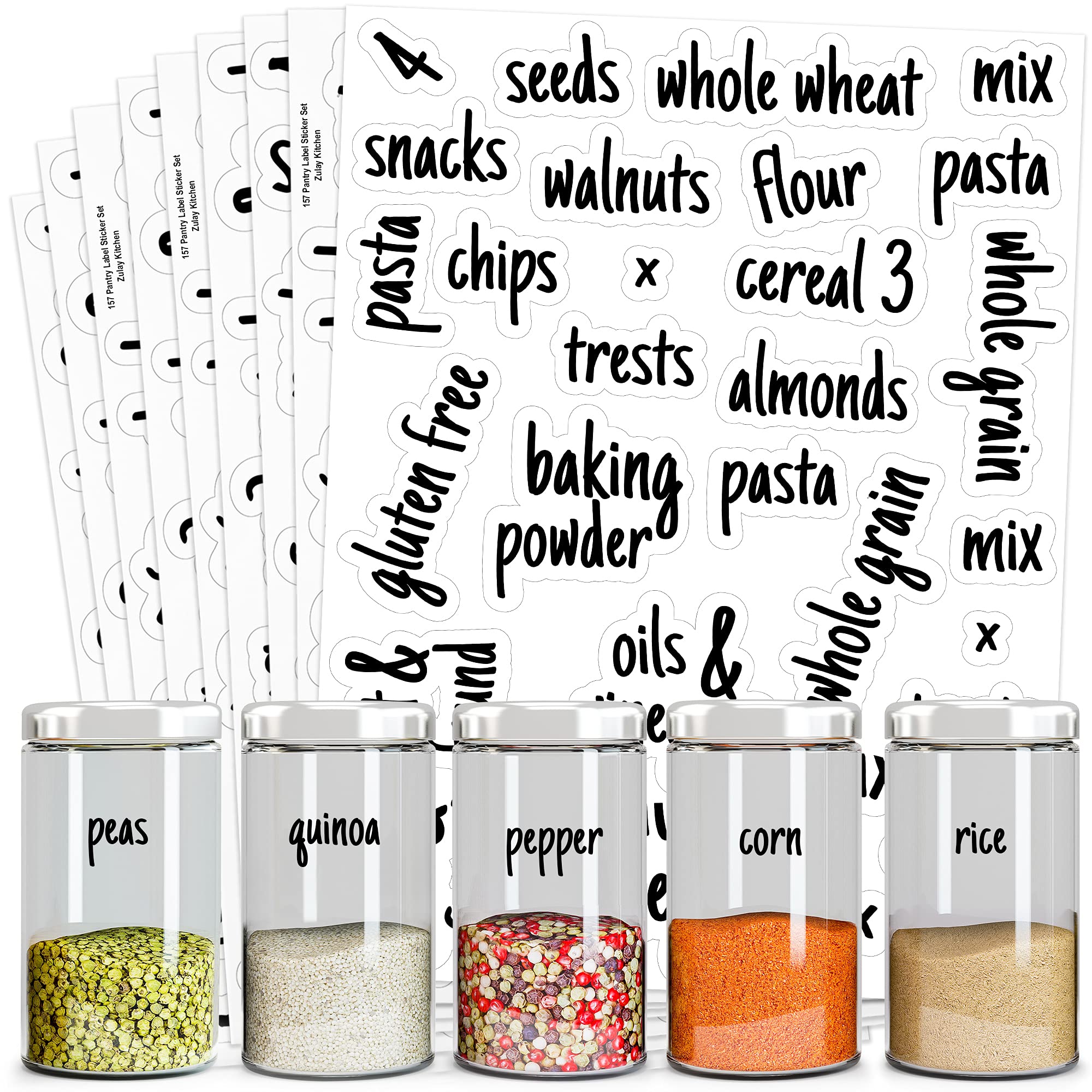Buy Zulay 157 Script Kitchen Pantry Labels for Containers Preprinted