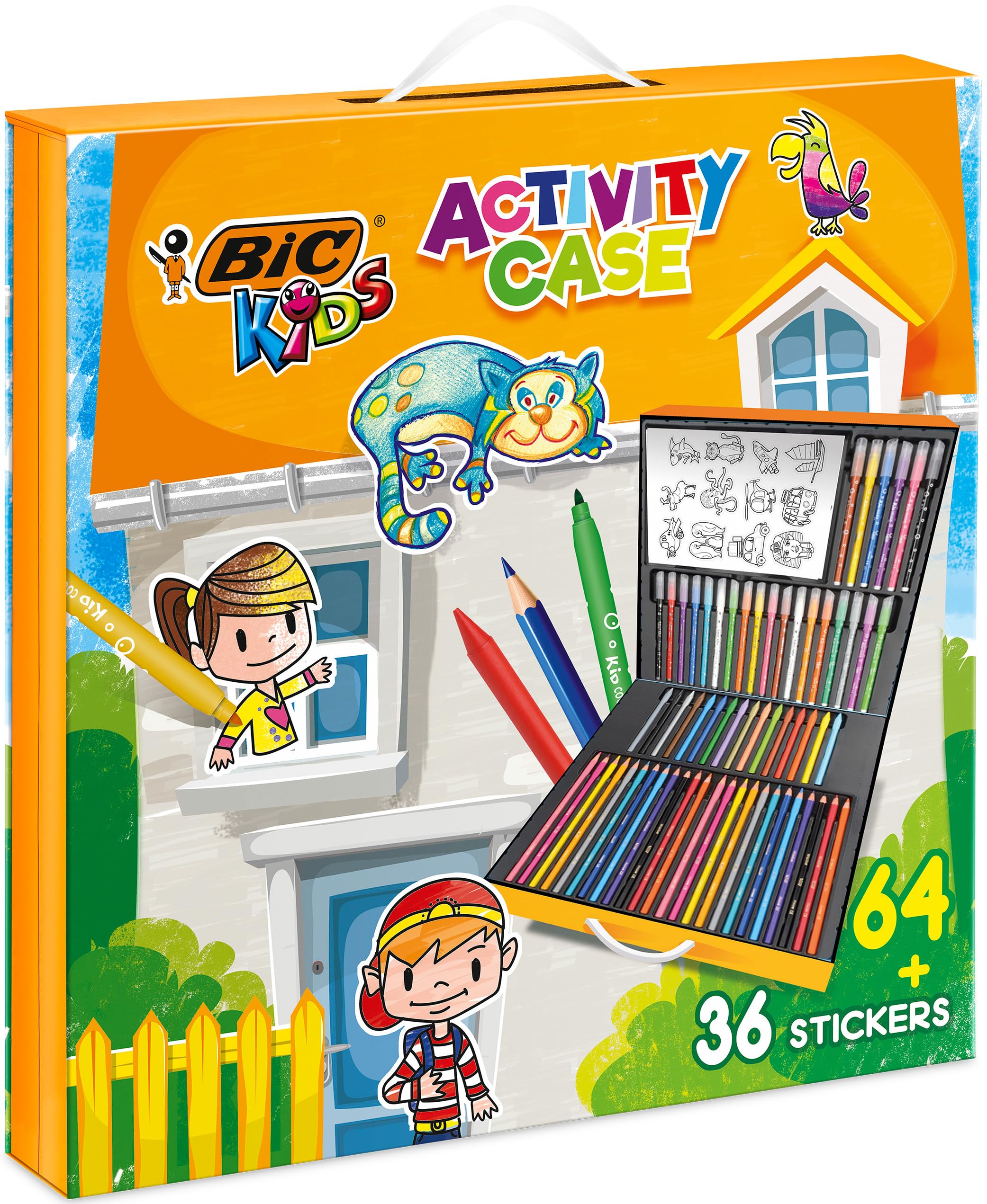 BIC Kids Activity Case - 24 Matite per Colorare/24 Pennarelli/16 Pastelli a Cera e 36 Adesivi da Colorare
